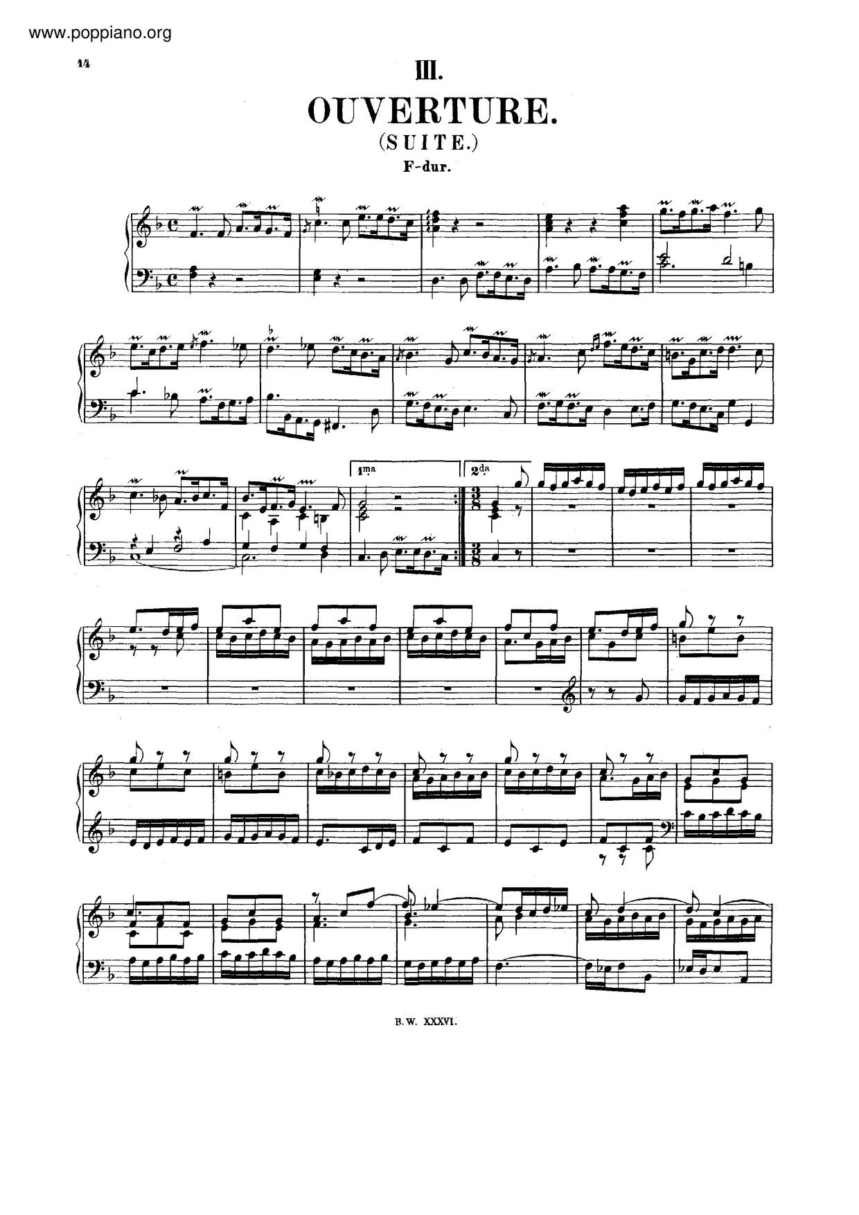 Overture In F Major, BWV 820ピアノ譜