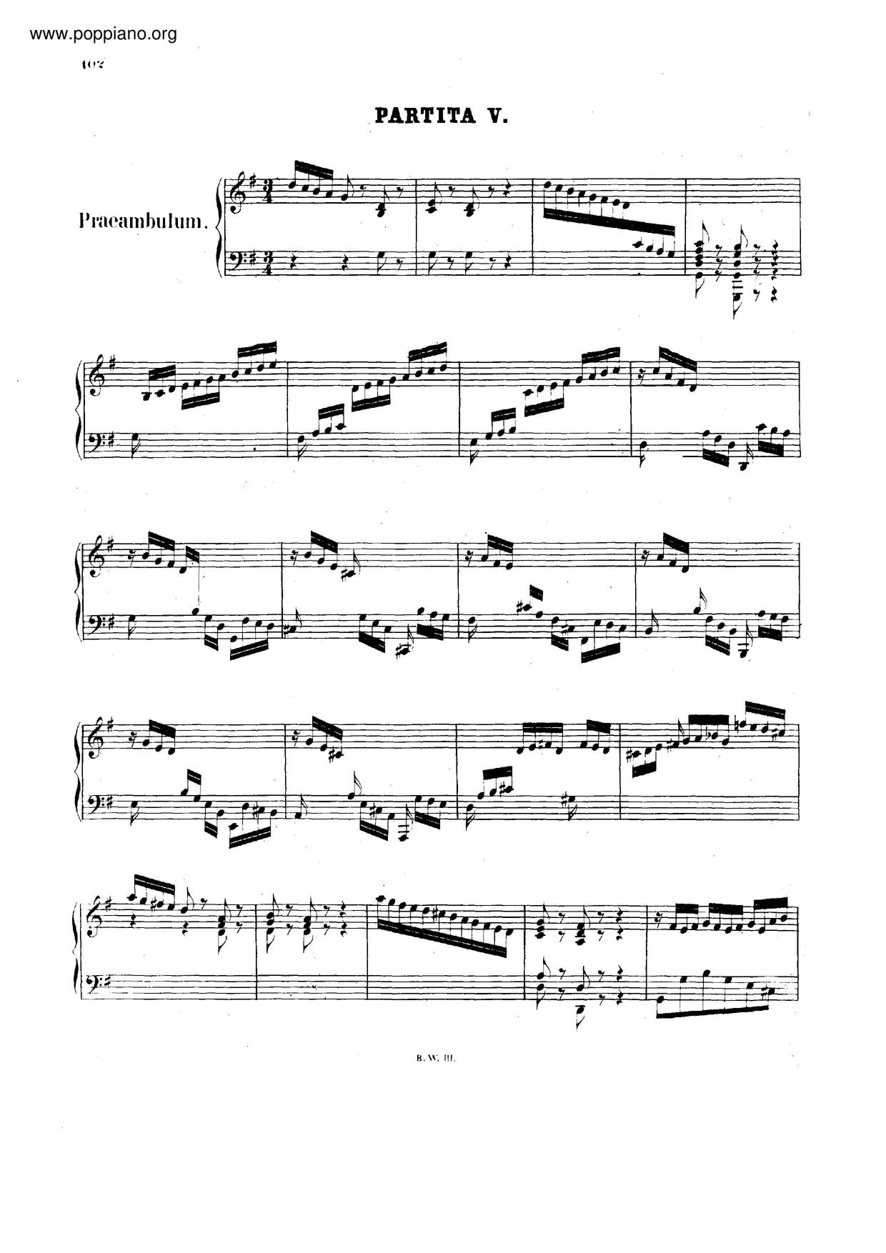 Partita No. 5, BWV 829 Score