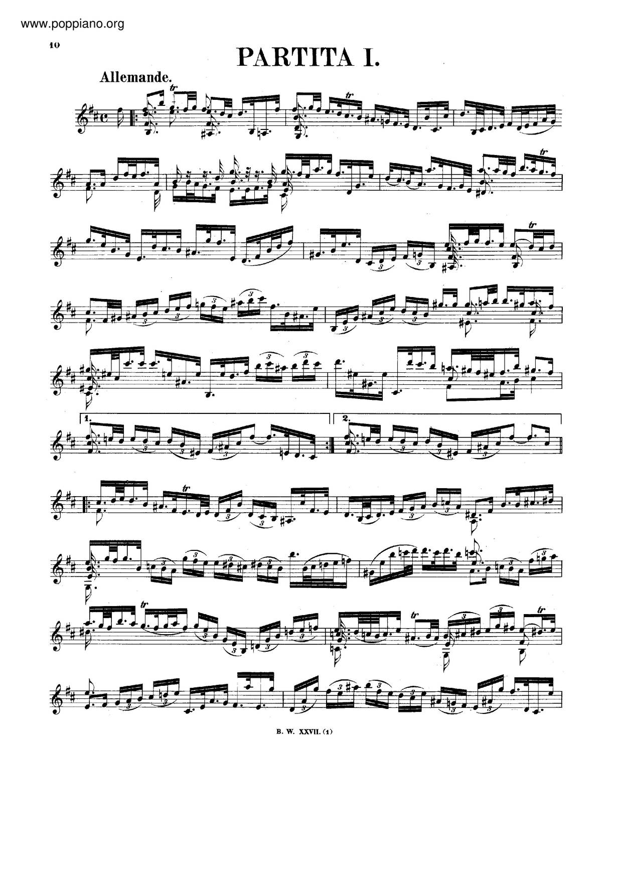 Violin Partita No. 1, BWV 1002琴譜