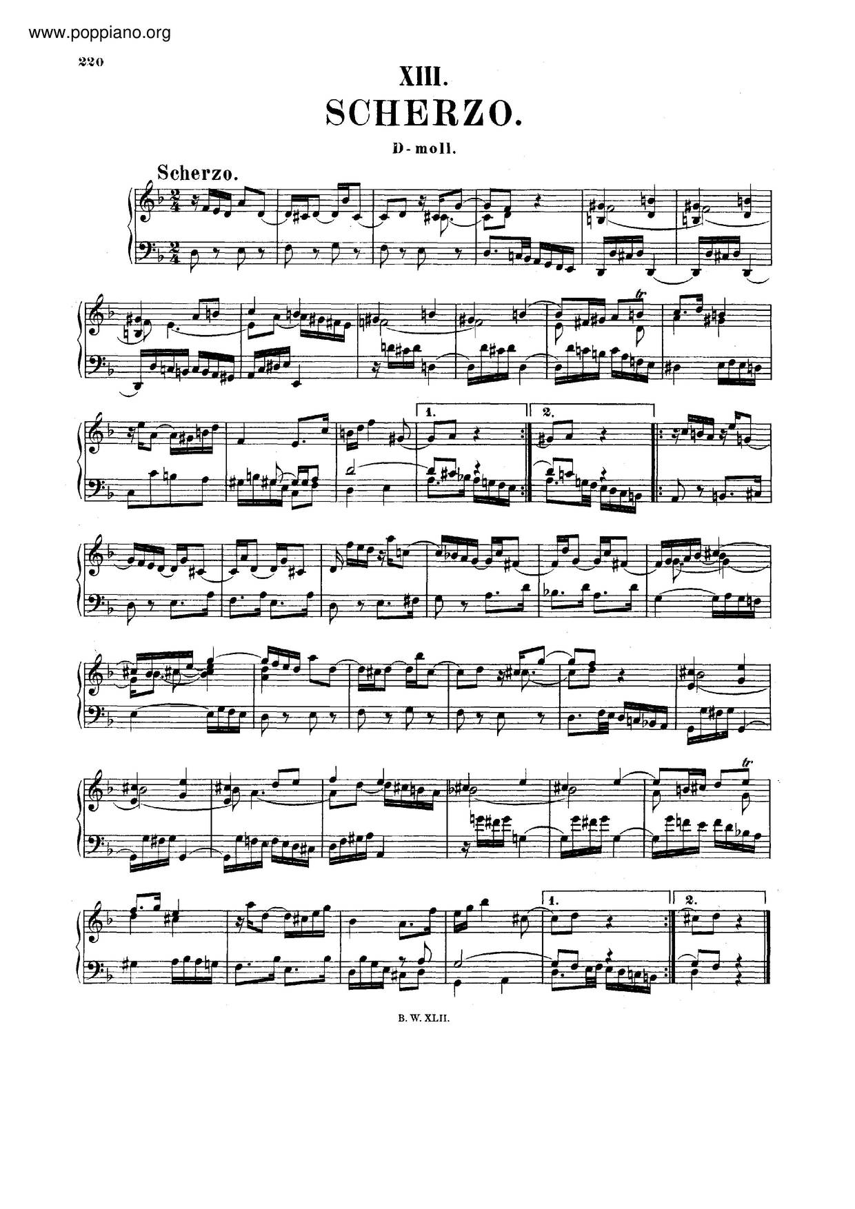 Scherzo In D Minor, BWV 844ピアノ譜