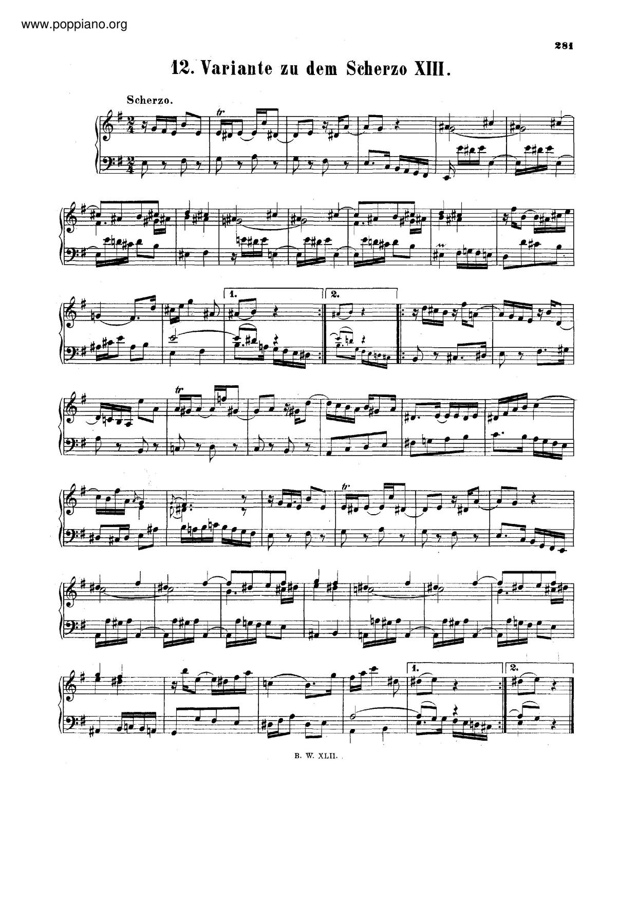 Scherzo In E Minor, BWV 844A Score