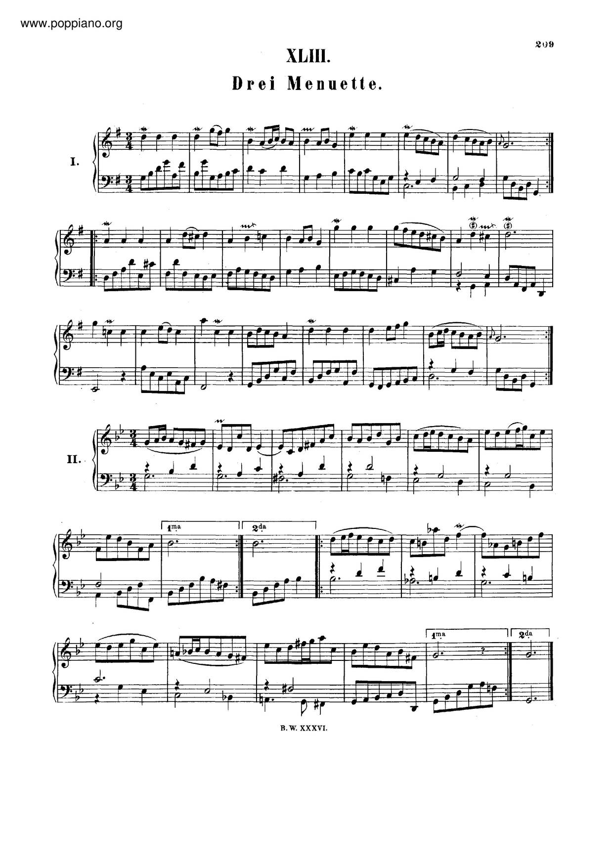 3 Minuets, BWV 841-843 Score