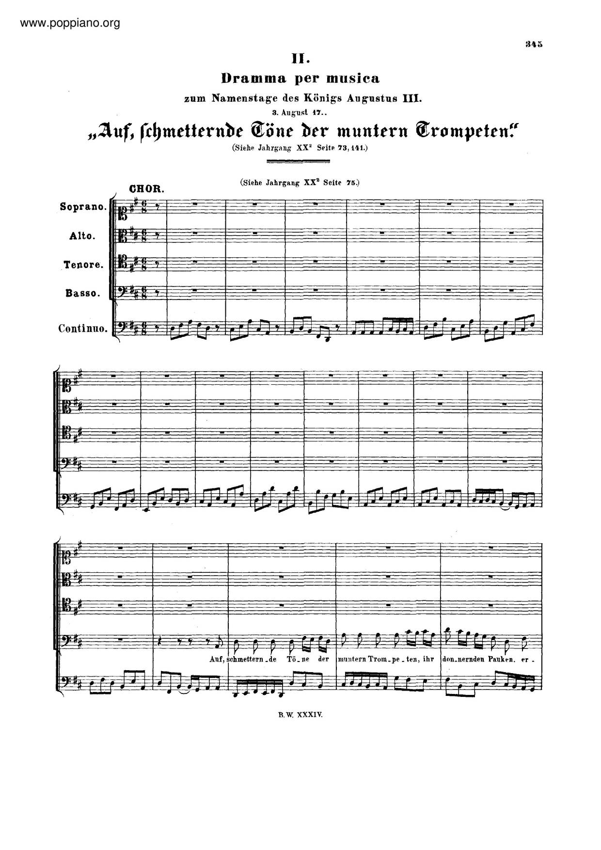 Auf, Schmetternde Töne Der Muntern Trompeten, BWV 207A Score