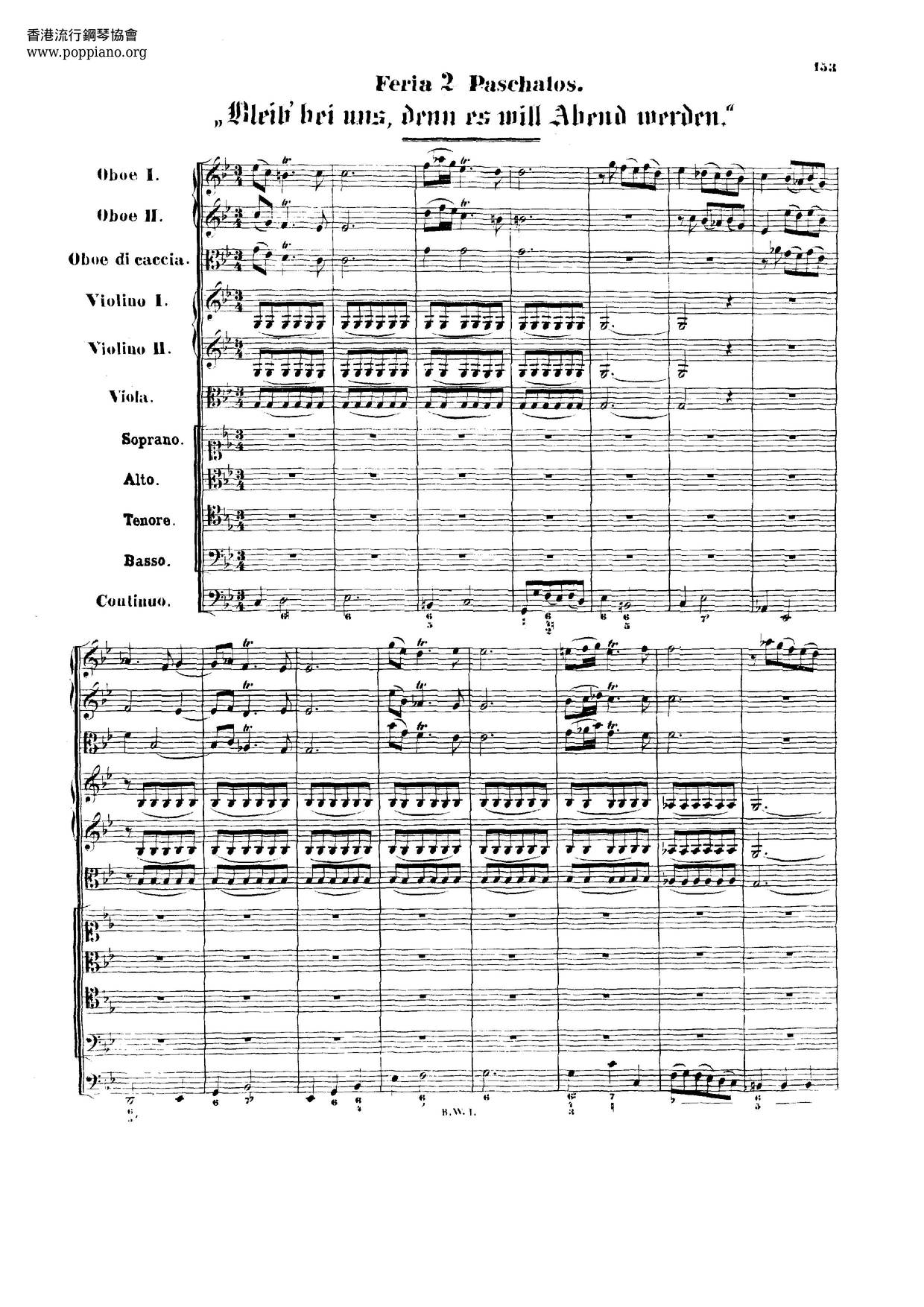 Bleib Bei Uns, Denn Es Will Abend Werden, BWV 6 Score