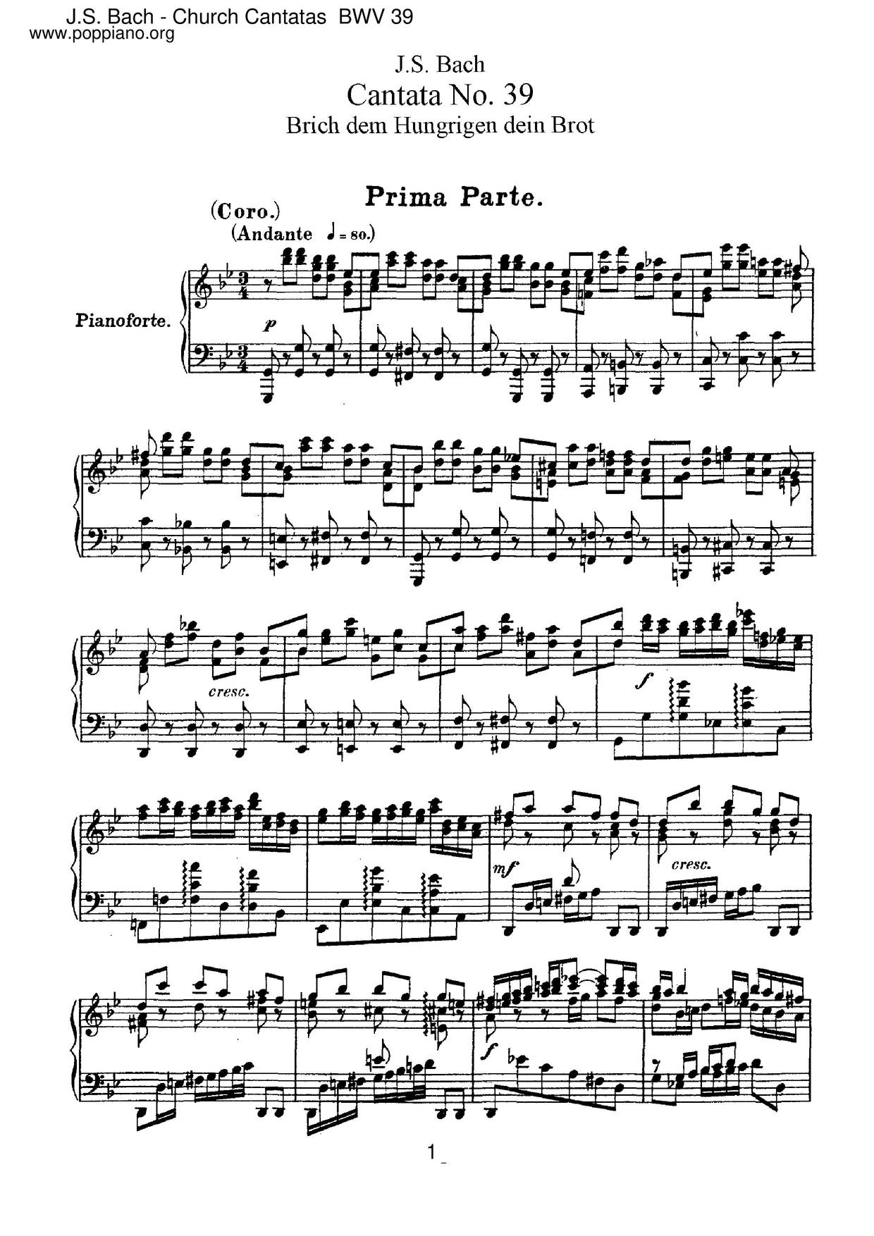 Brich Dem Hungrigen Dein Brot, BWV 39ピアノ譜