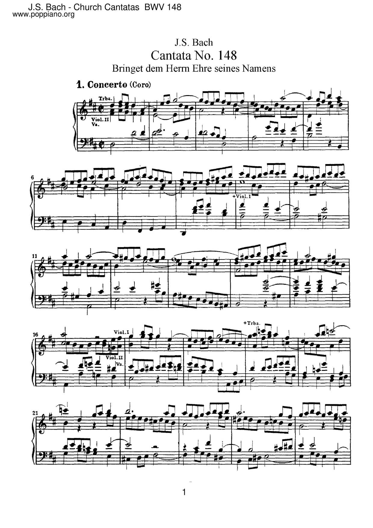 Bringet Dem Herrn Ehre Seines Namens, BWV 148ピアノ譜