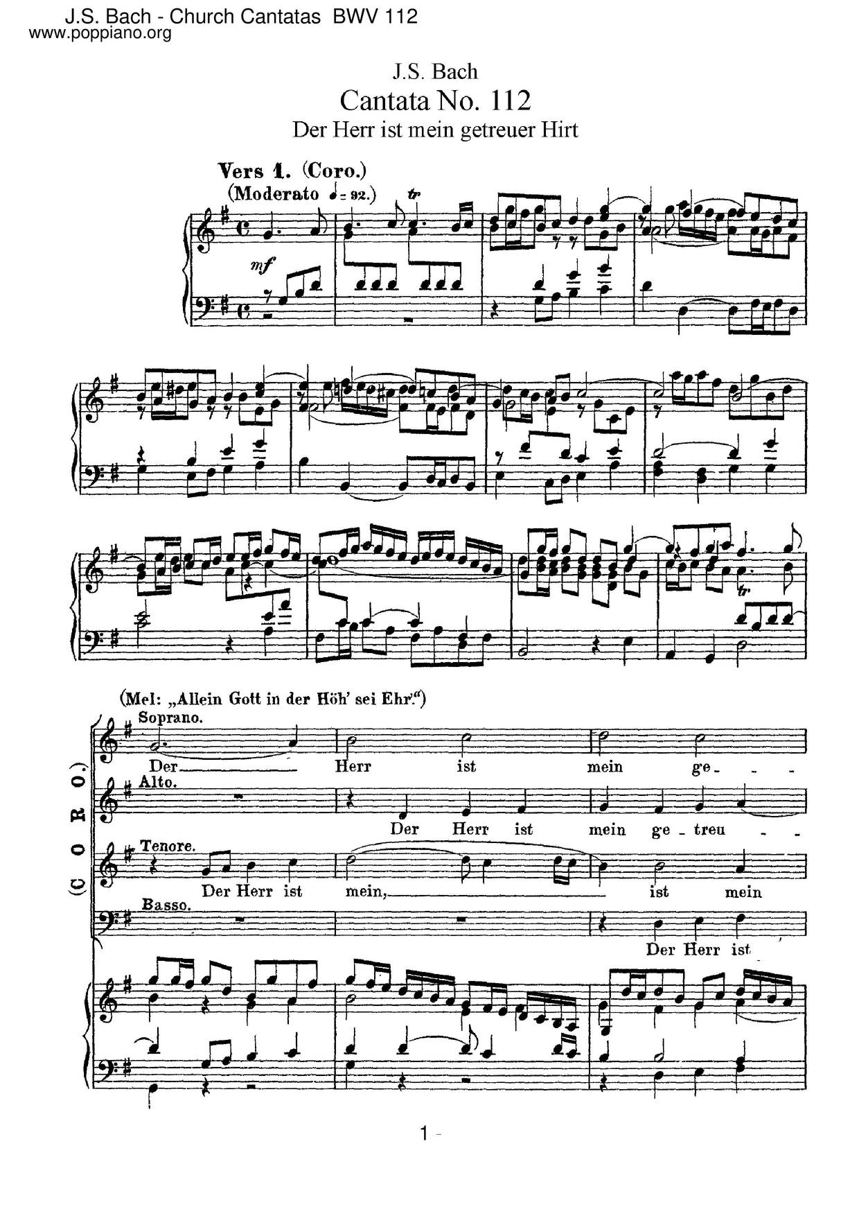 Cantata ''Der Herr Ist Mein Getreuer Hirt'', BWV 112ピアノ譜