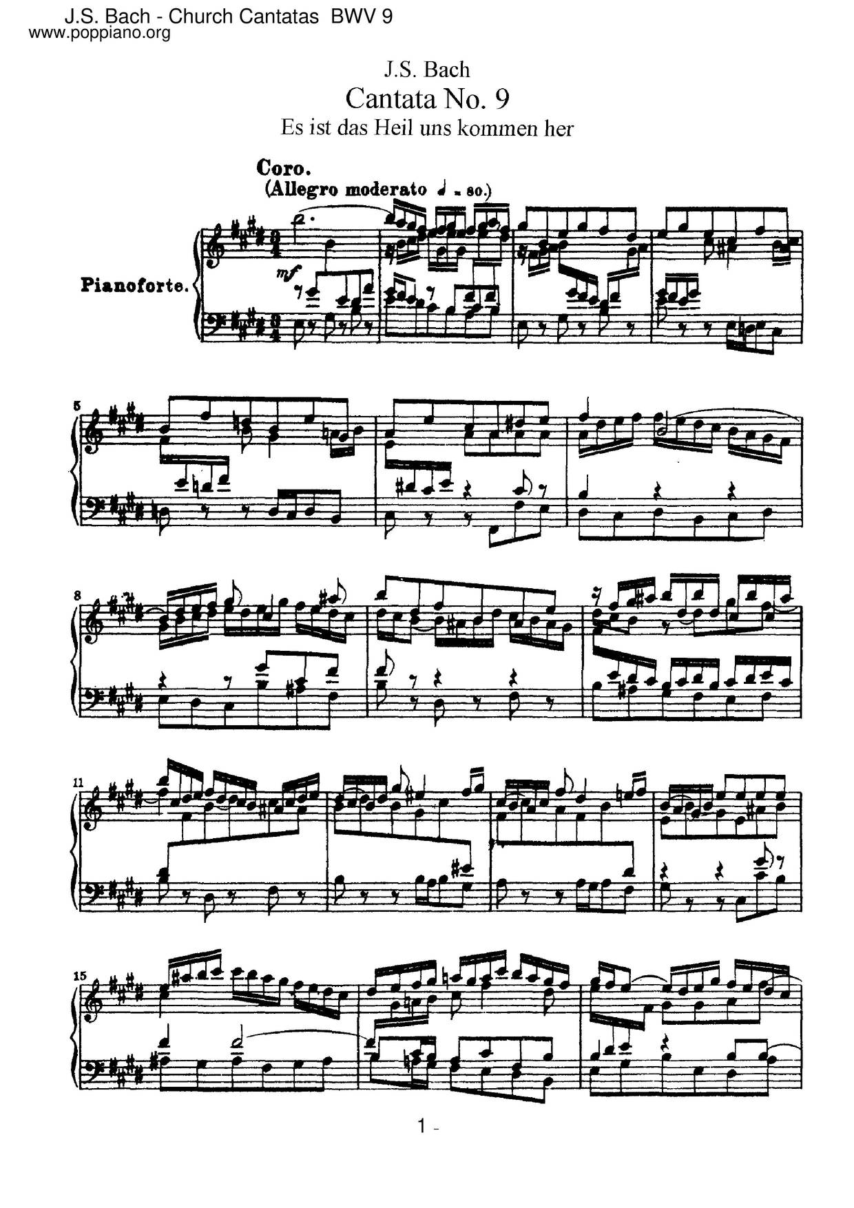 Cantata ''Es Ist Das Heil Uns Kommen Her'', BWV 9 Score