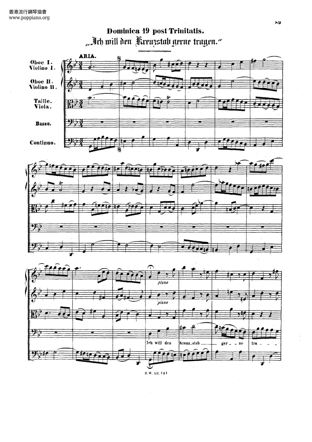 Cantata ''Ich Will Den Kreuzstab Gerne Tragen'', BWV 56 Score