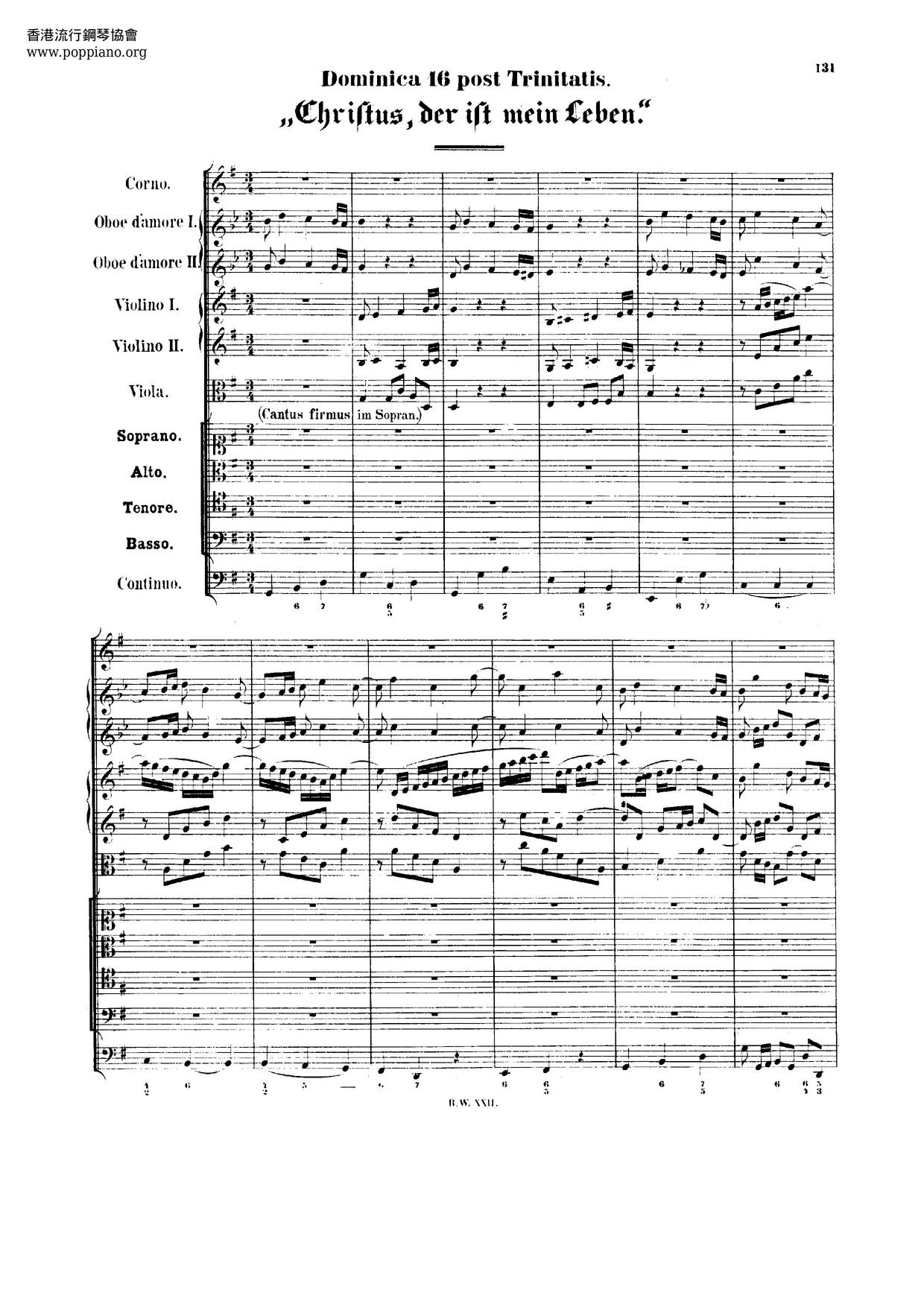 Christus, Der Ist Mein Leben, BWV 95 Score