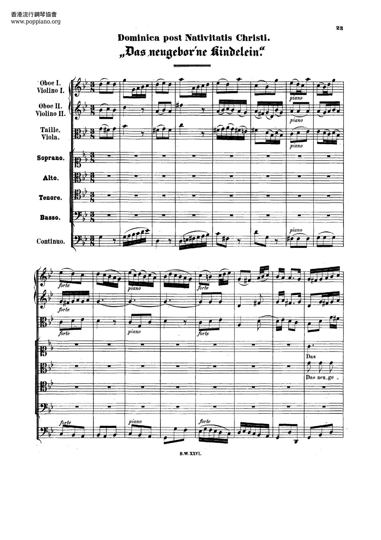 Das Neugeborne Kindelein, BWV 122ピアノ譜
