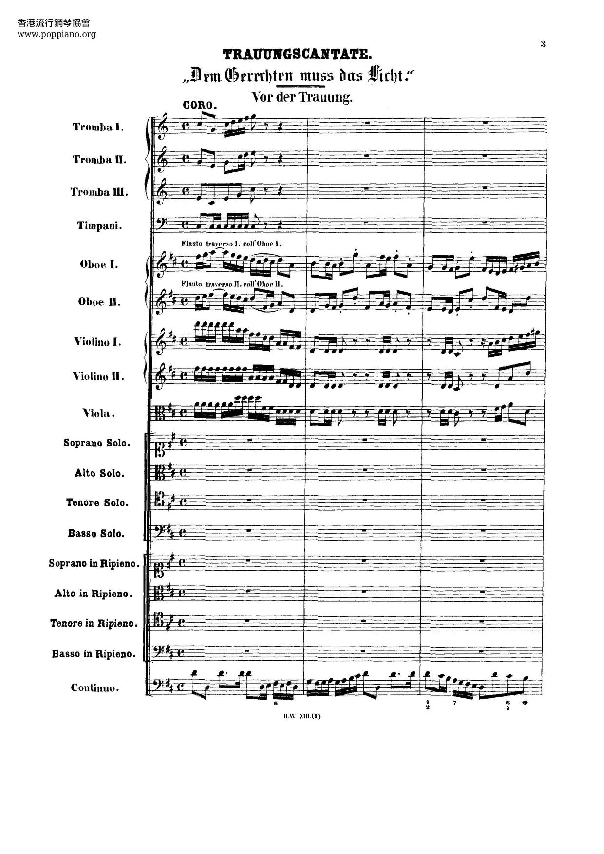 Dem Gerechten Muss Das Licht, BWV 195 Score