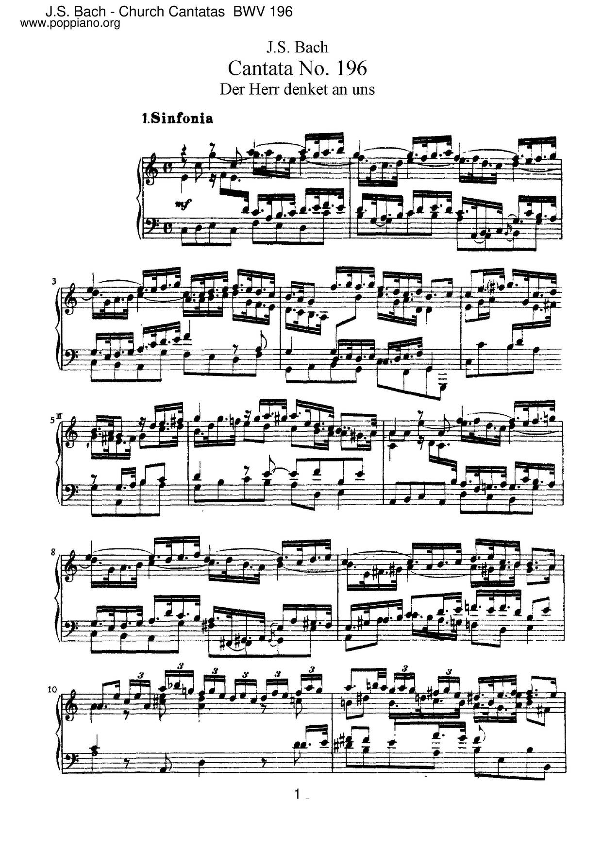 Der Herr Denket An Uns, BWV 196琴譜