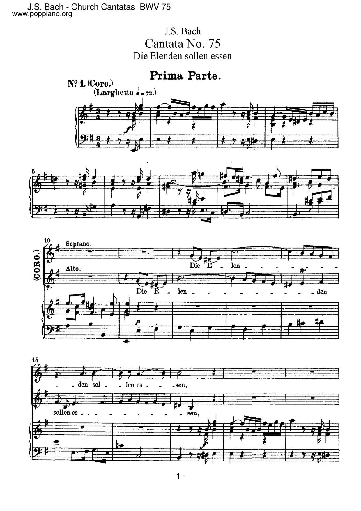 Die Elenden Sollen Essen, BWV 75 Score