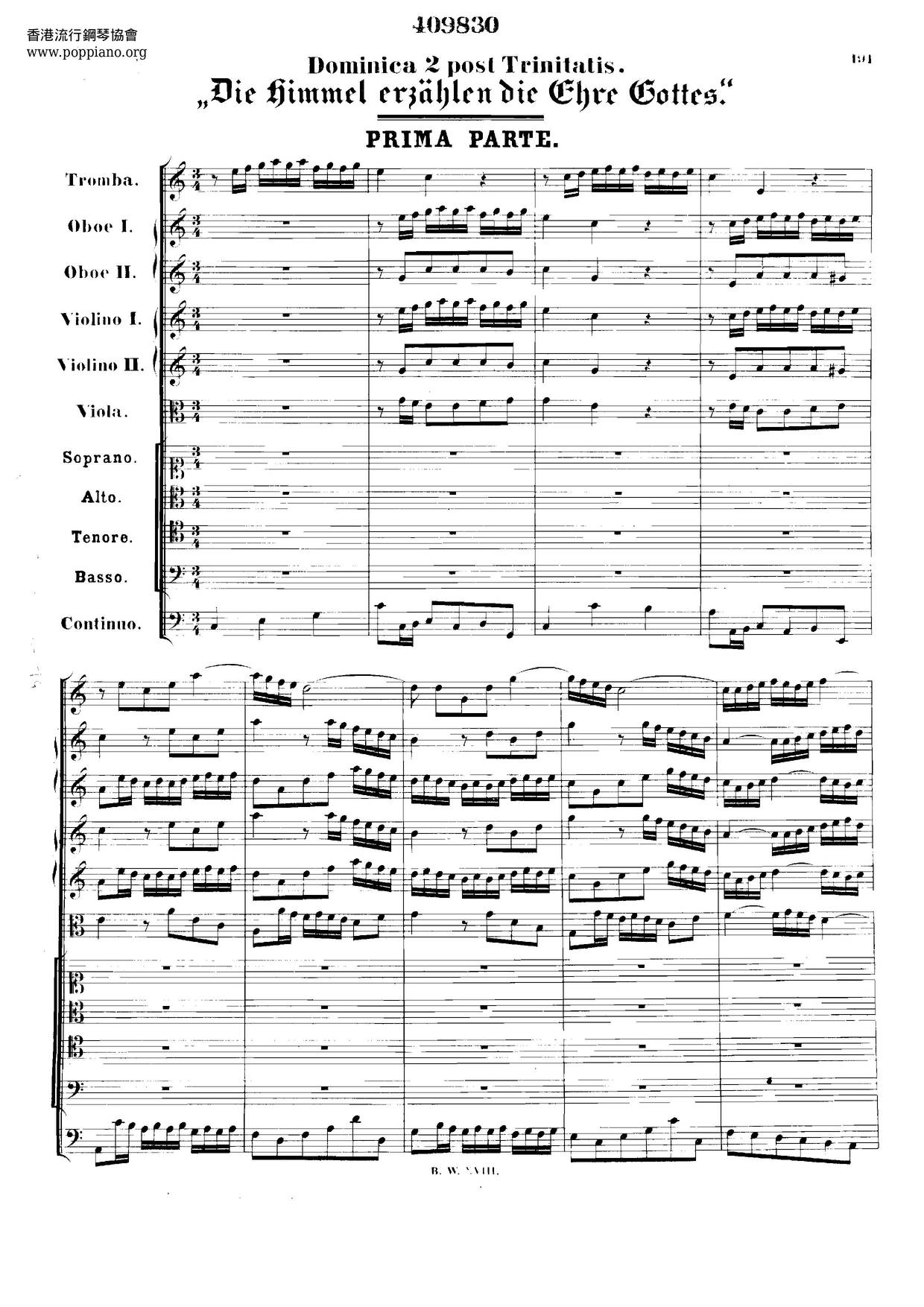 Die Himmel Erzählen Die Ehre Gottes, BWV 76ピアノ譜
