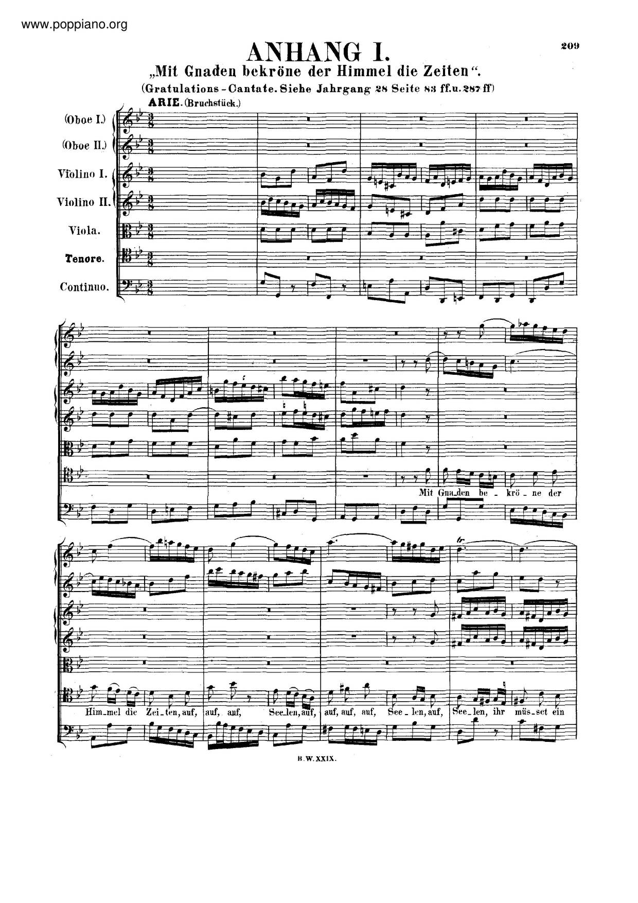 Die Zeit, Die Tag Und Jahre Macht, BWV 134A Score