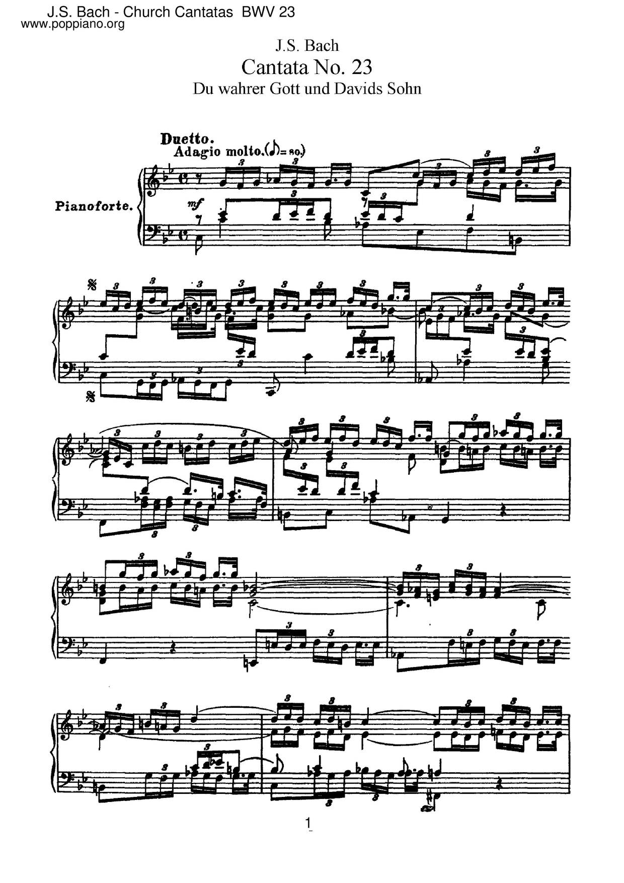 Du Wahrer Gott Und Davids Sohn, BWV 23ピアノ譜