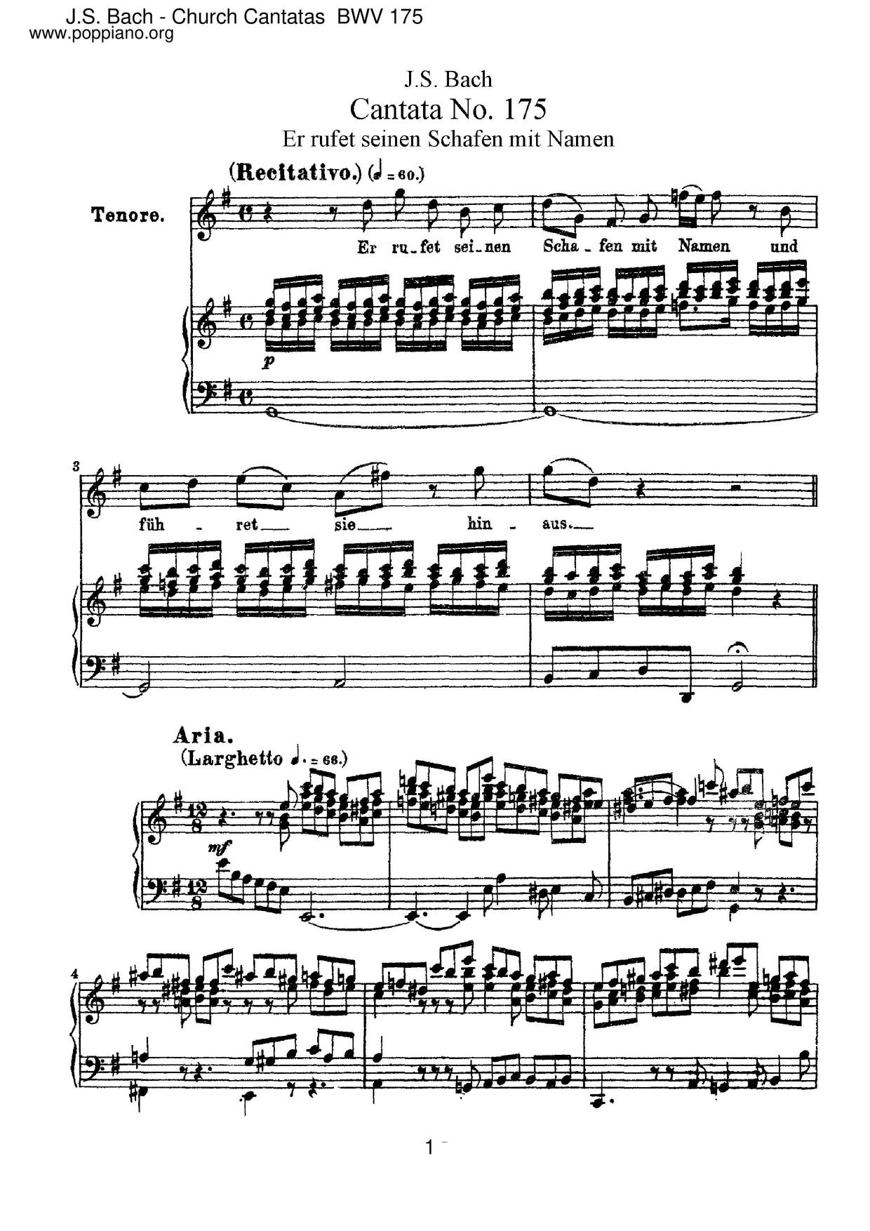 Er Rufet Seinen Schafen Mit Namen, BWV 175ピアノ譜