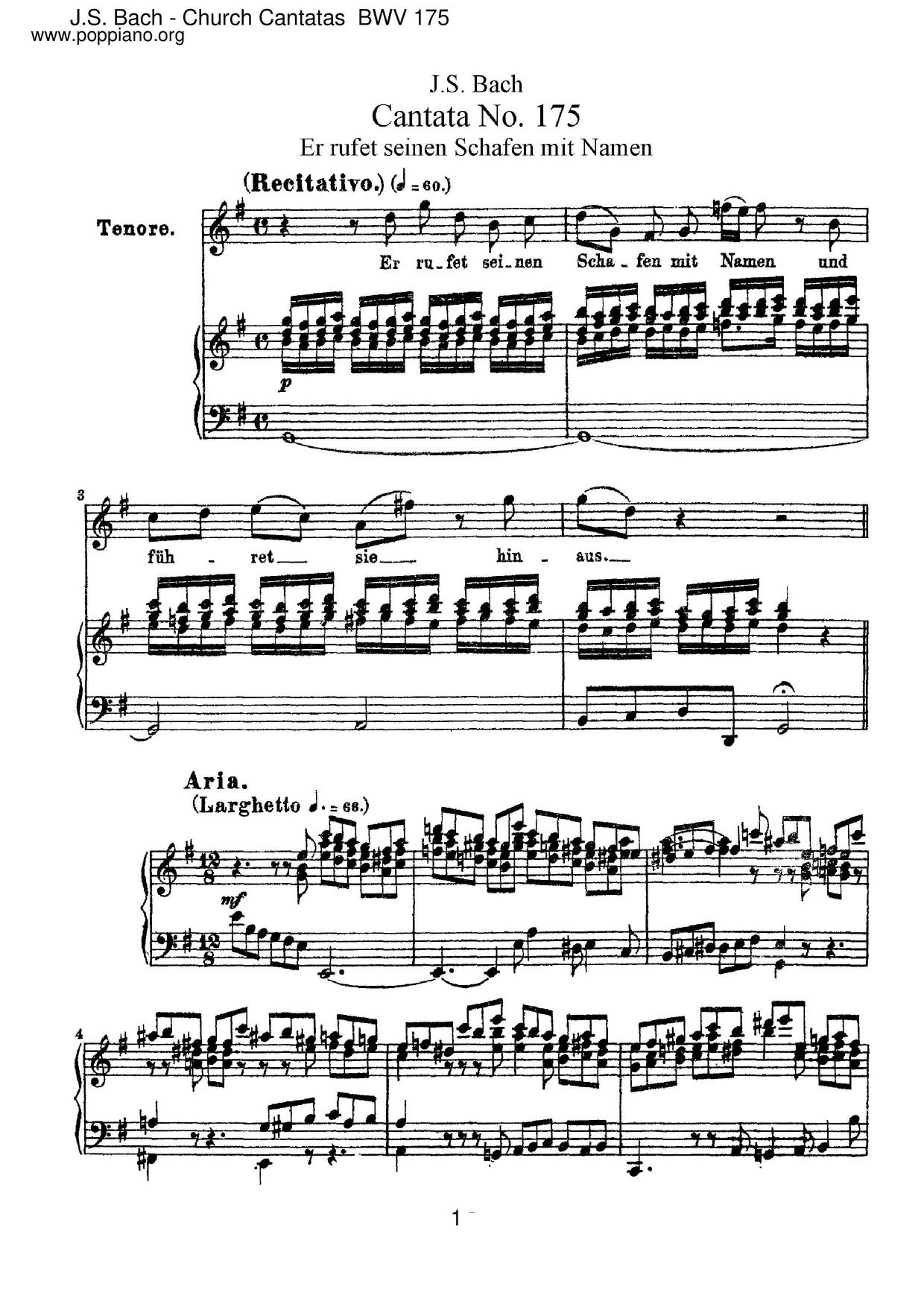 Er Rufet Seinen Schafen Mit Namen, BWV 175琴譜