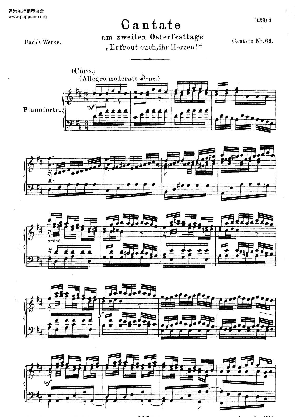 Erfreut Euch, Ihr Herzen, BWV 66ピアノ譜