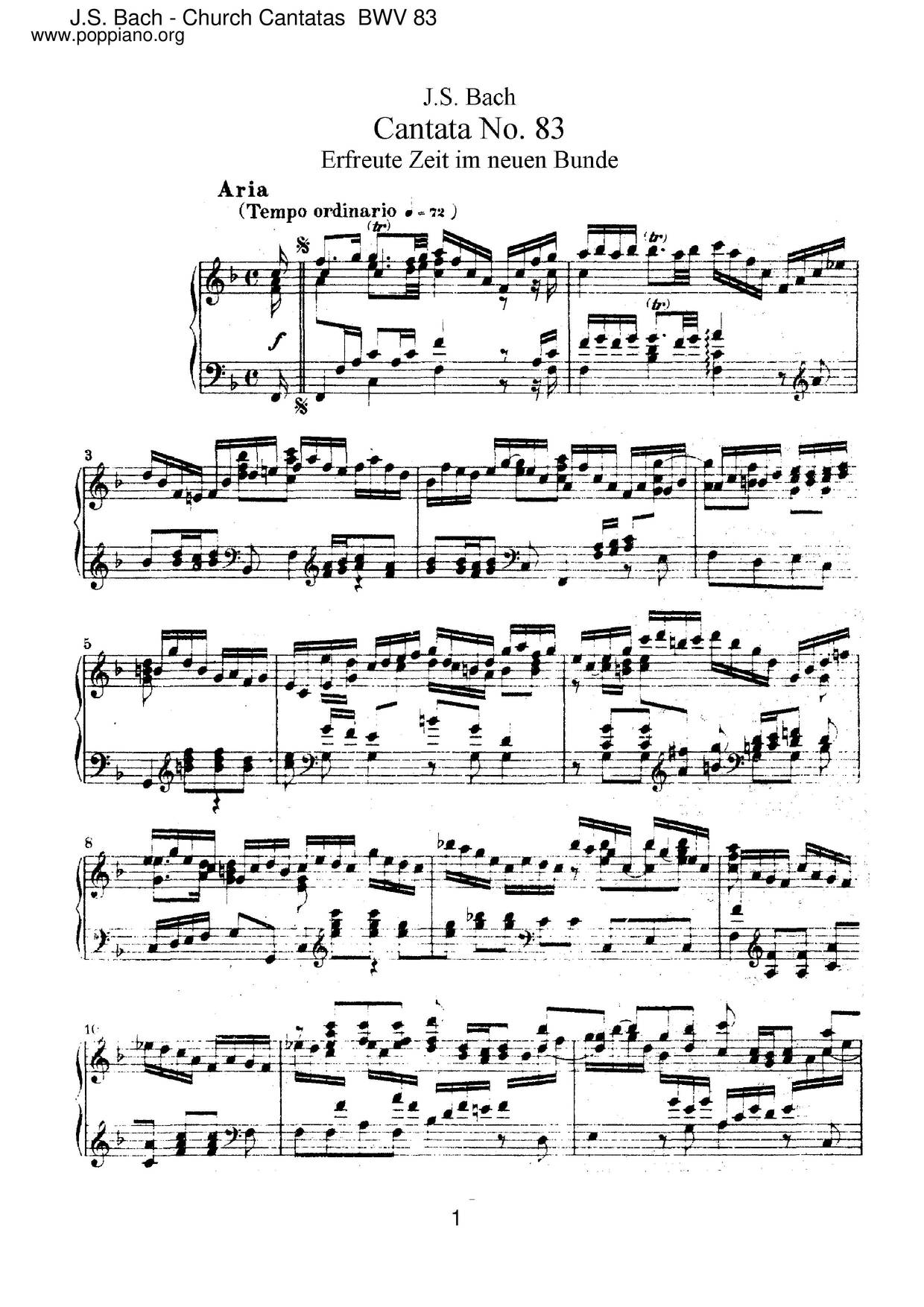 Erfreute Zeit Im Neuen Bunde, BWV 83ピアノ譜