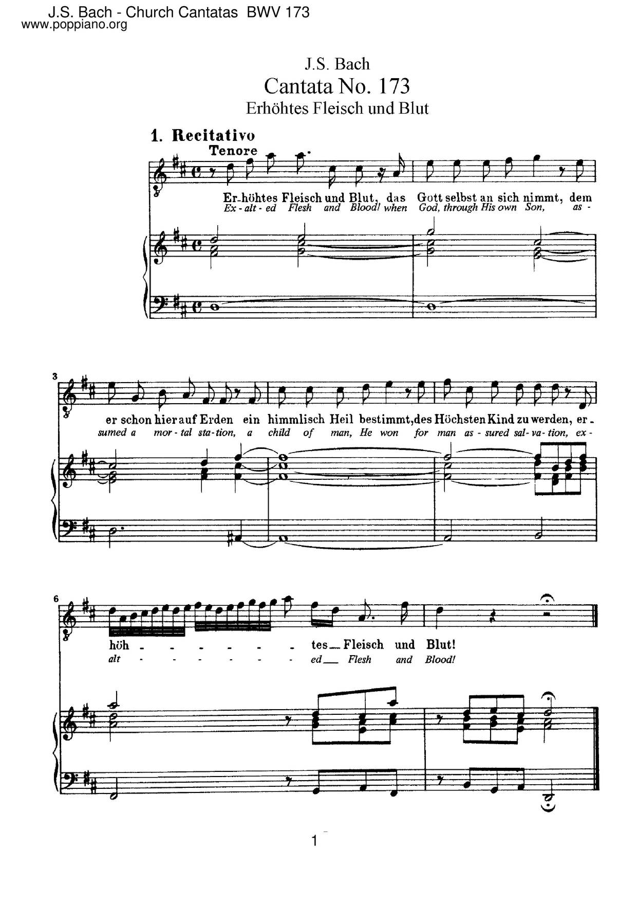 Erhöhtes Fleisch Und Blut, BWV 173琴譜