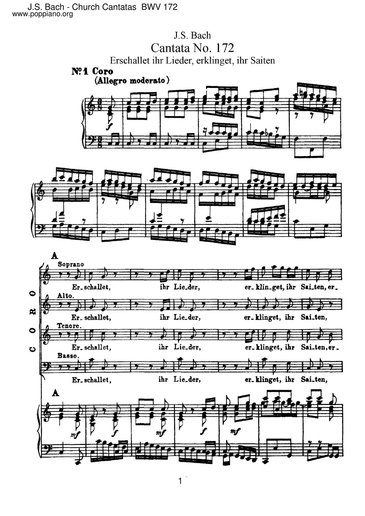 Erschallet, Ihr Lieder, BWV 172ピアノ譜