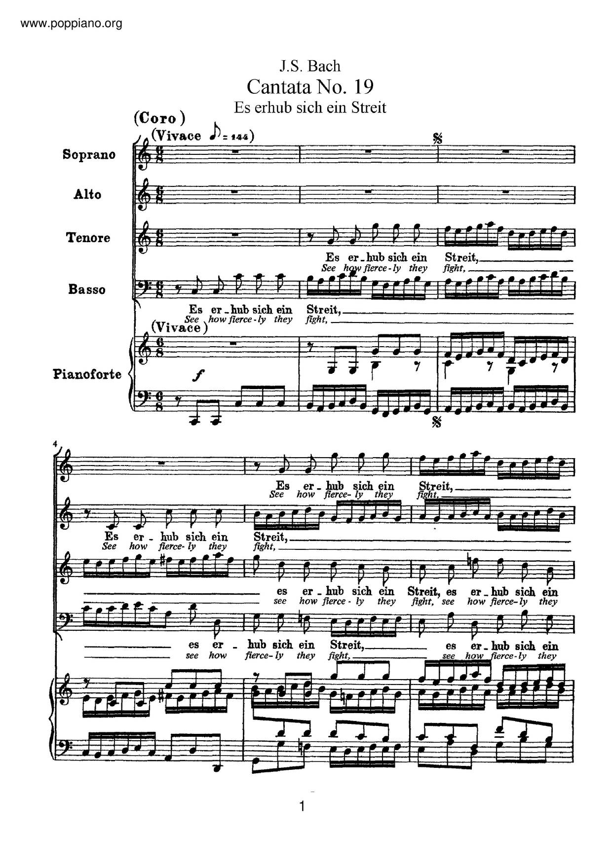 Es Erhub Sich Ein Streit, BWV 19ピアノ譜