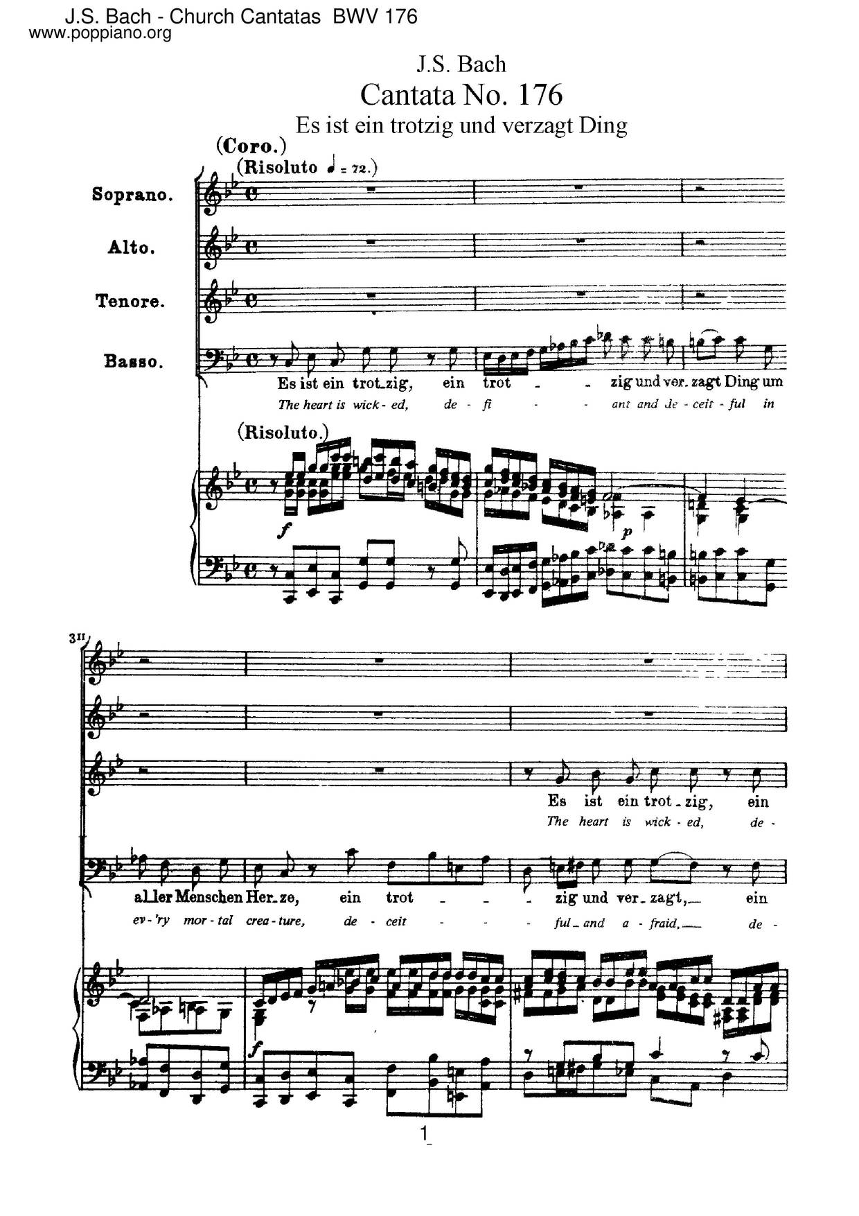 Es Ist Ein Trotzig Und Verzagt Ding, BWV 176琴譜