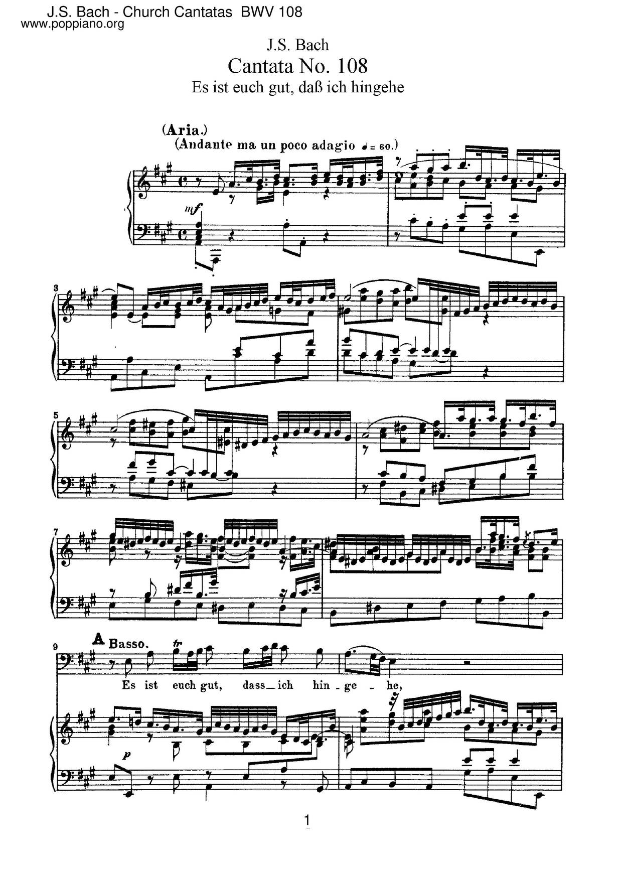 Es Ist Euch Gut, Dass Ich Hingehe, BWV 108ピアノ譜