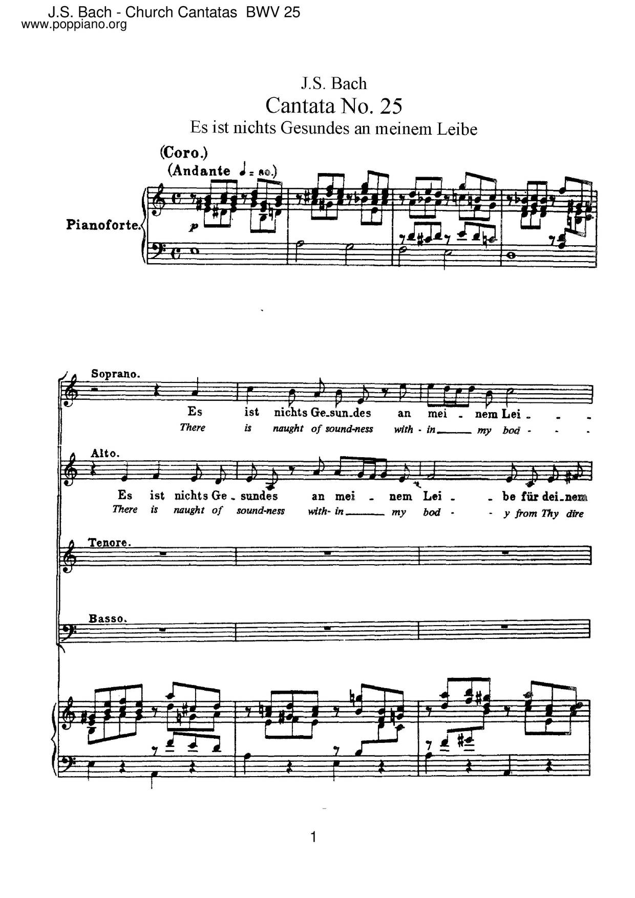 Es Ist Nichts Gesundes An Meinem Leibe, BWV 25 Score