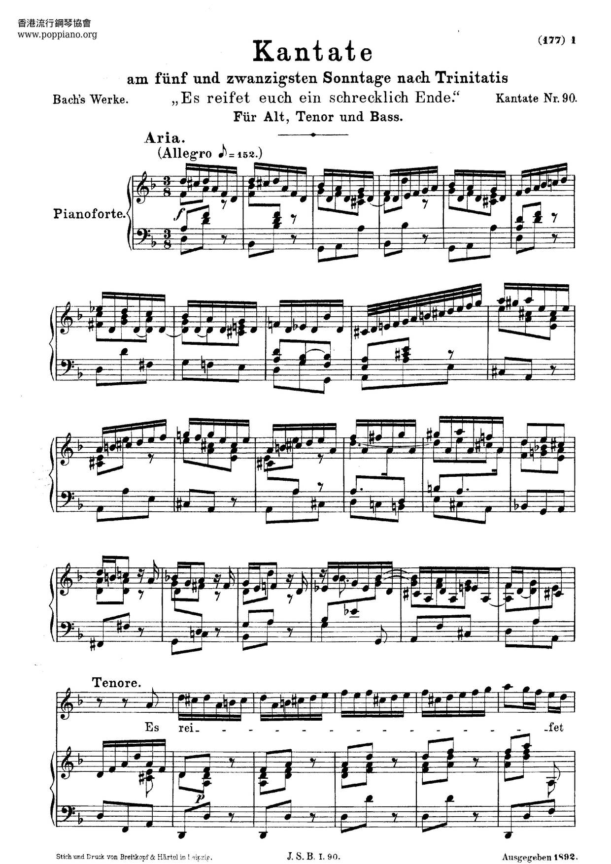 Es Reißet Euch Ein Schrecklich Ende, BWV 90 Score