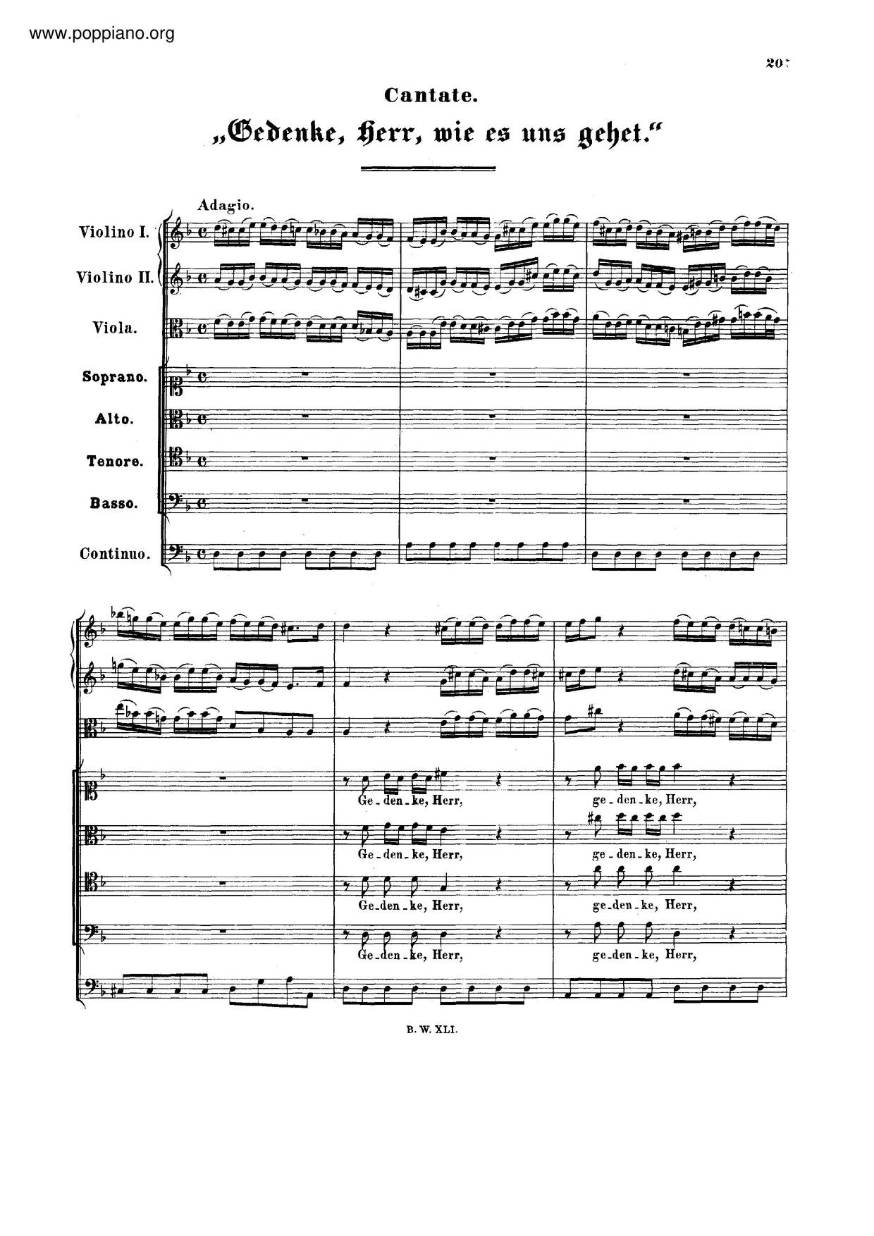 Gedenke, Herr, Wie Es Uns Gehet, BWV 217ピアノ譜