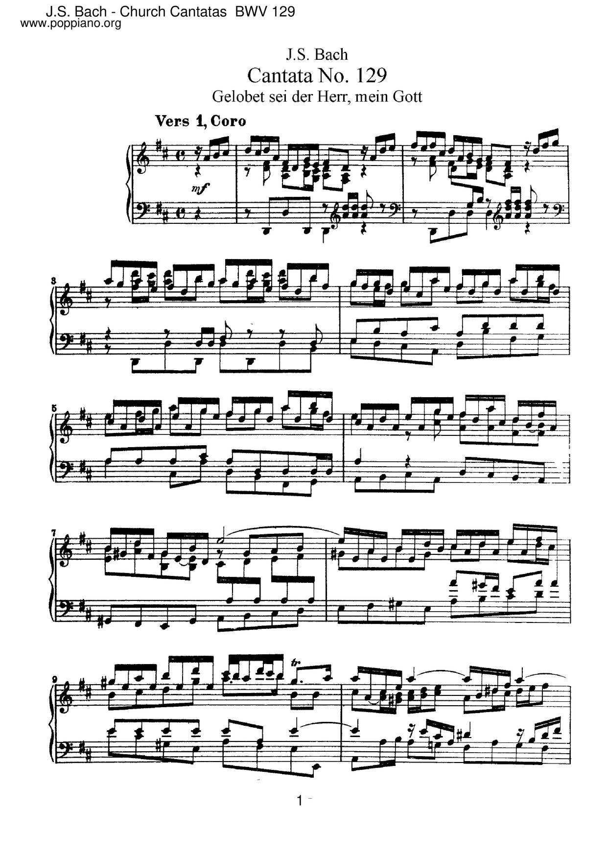 Gelobet Sei Der Herr, Mein Gott, BWV 129ピアノ譜