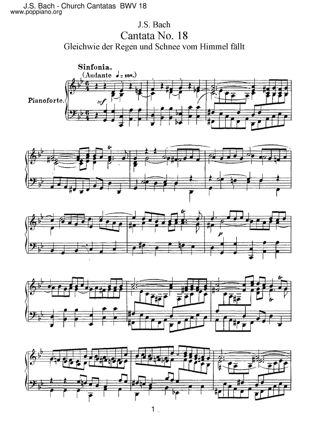 Gleichwie Der Regen Und Schnee Vom Himmel Fällt, BWV 18 Score