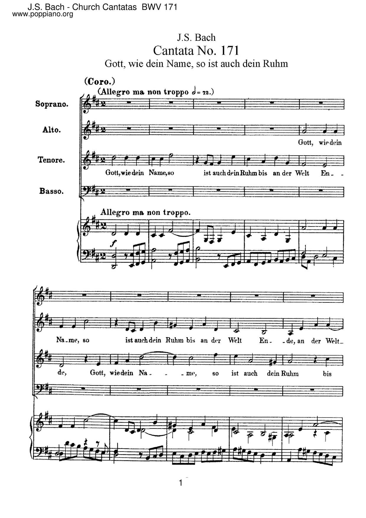 Gott, Wie Dein Name, So Ist Auch Dein Ruhm, BWV 171 Score
