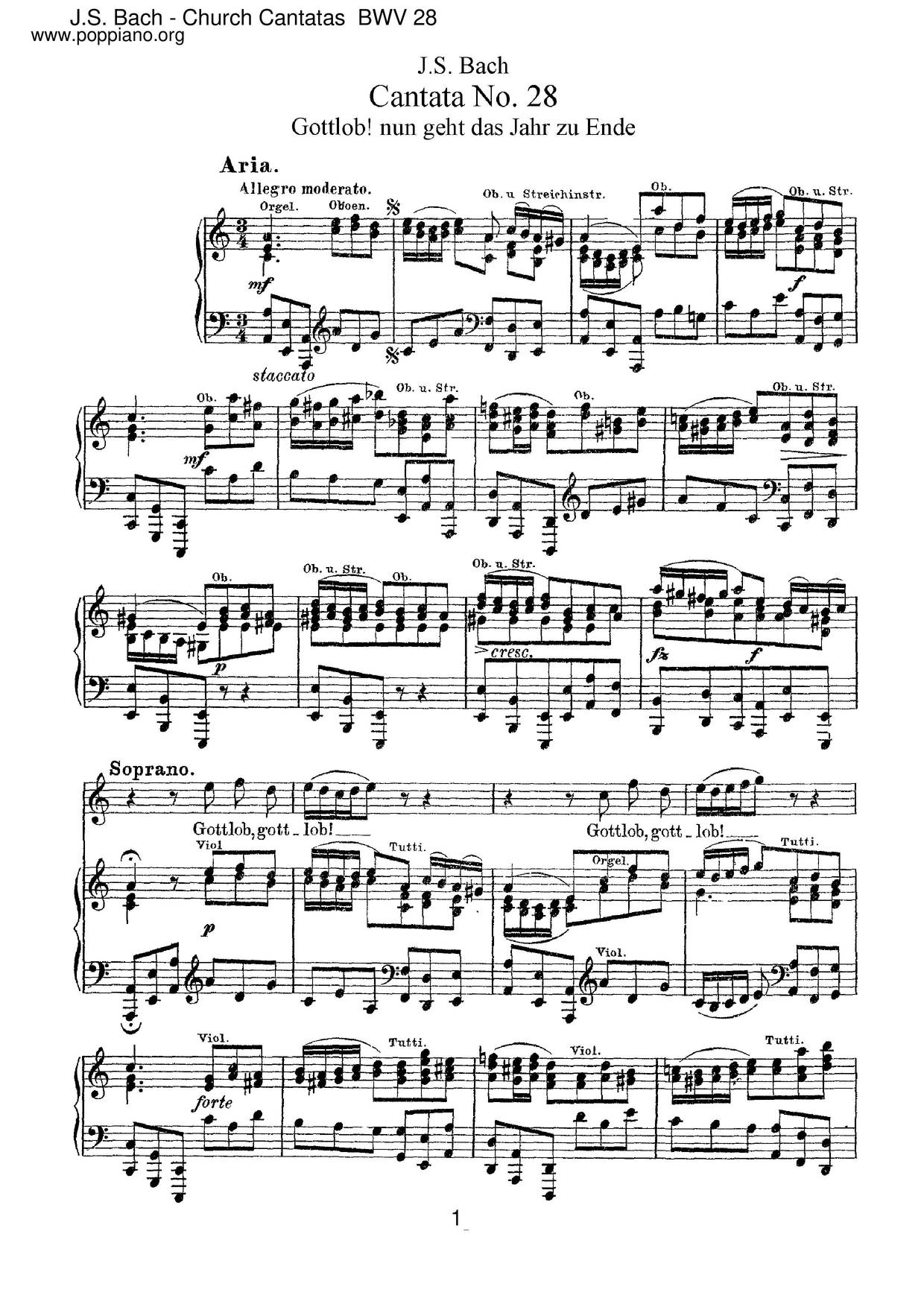 Gottlob! Nun Geht Das Jahr Zu Ende, BWV 28ピアノ譜