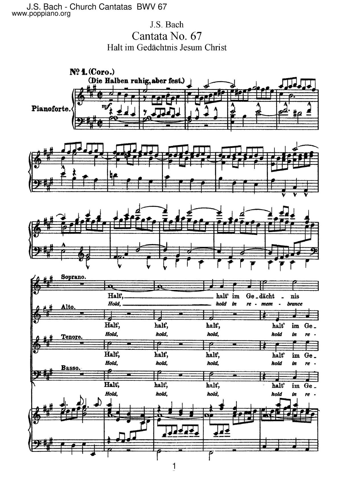 Halt Im Gedächtnis Jesum Christ, BWV 67 Score