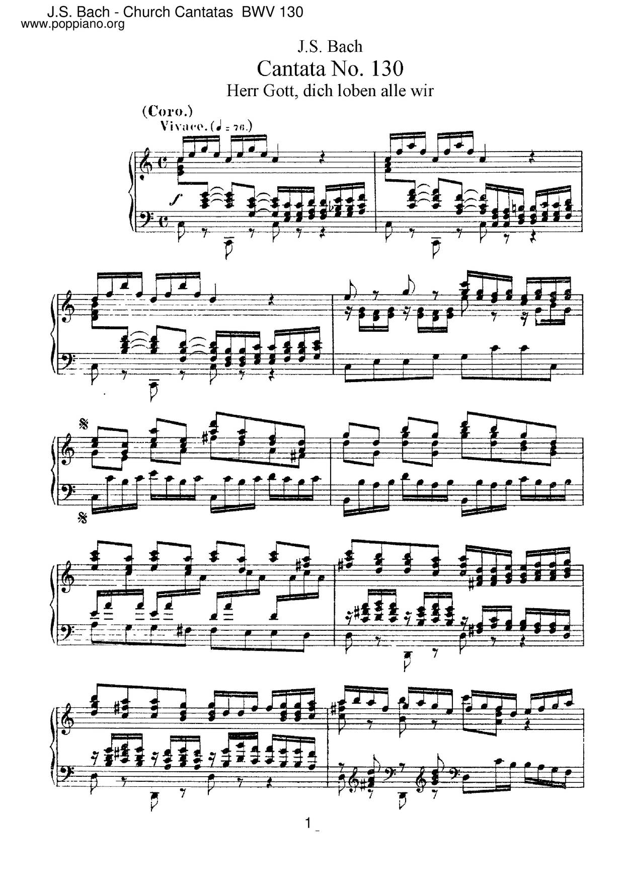 Herr Gott, Dich Loben Alle Wir, BWV 130ピアノ譜