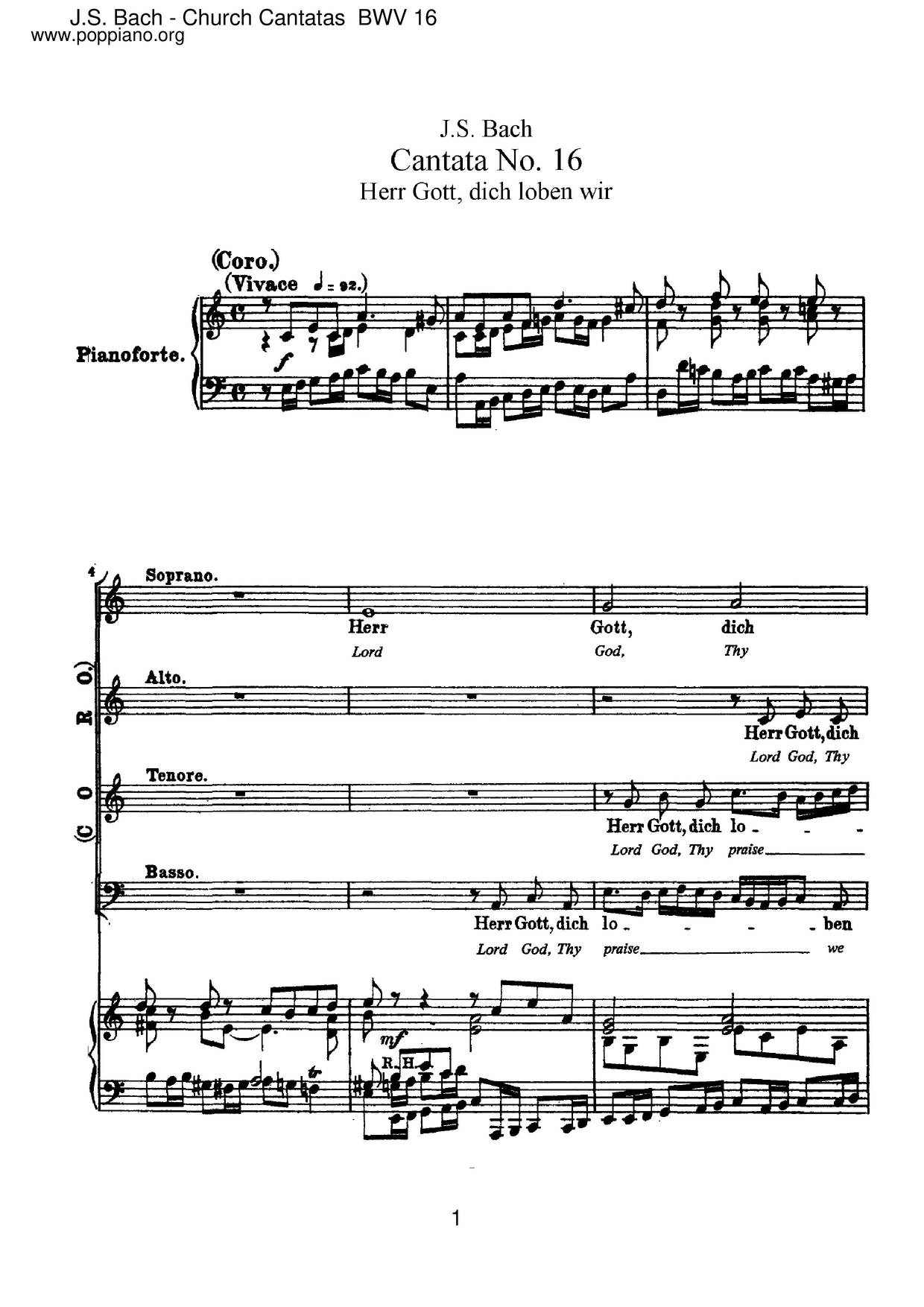 Herr Gott, Dich Loben Wir, BWV 16ピアノ譜
