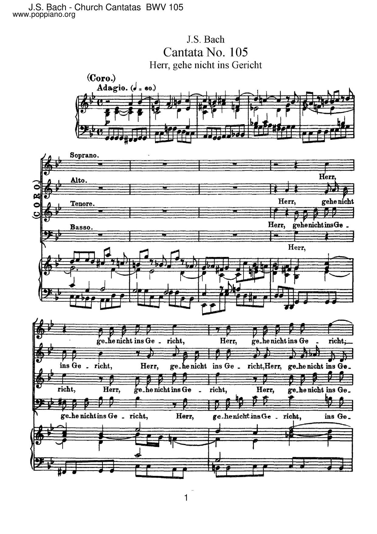 Herr, Gehe Nicht Ins Gericht, BWV 105琴谱