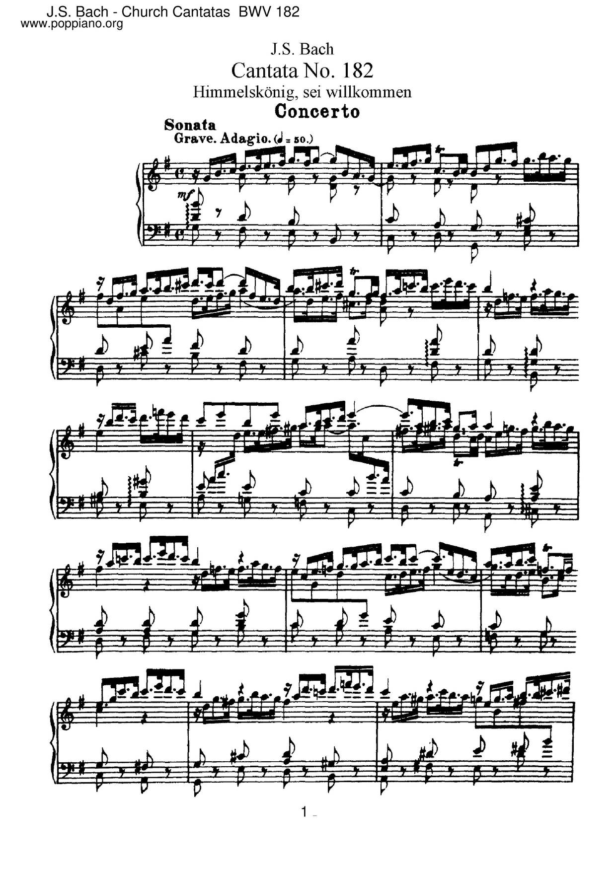 Himmelskönig, Sei Willkommen, BWV 182琴譜