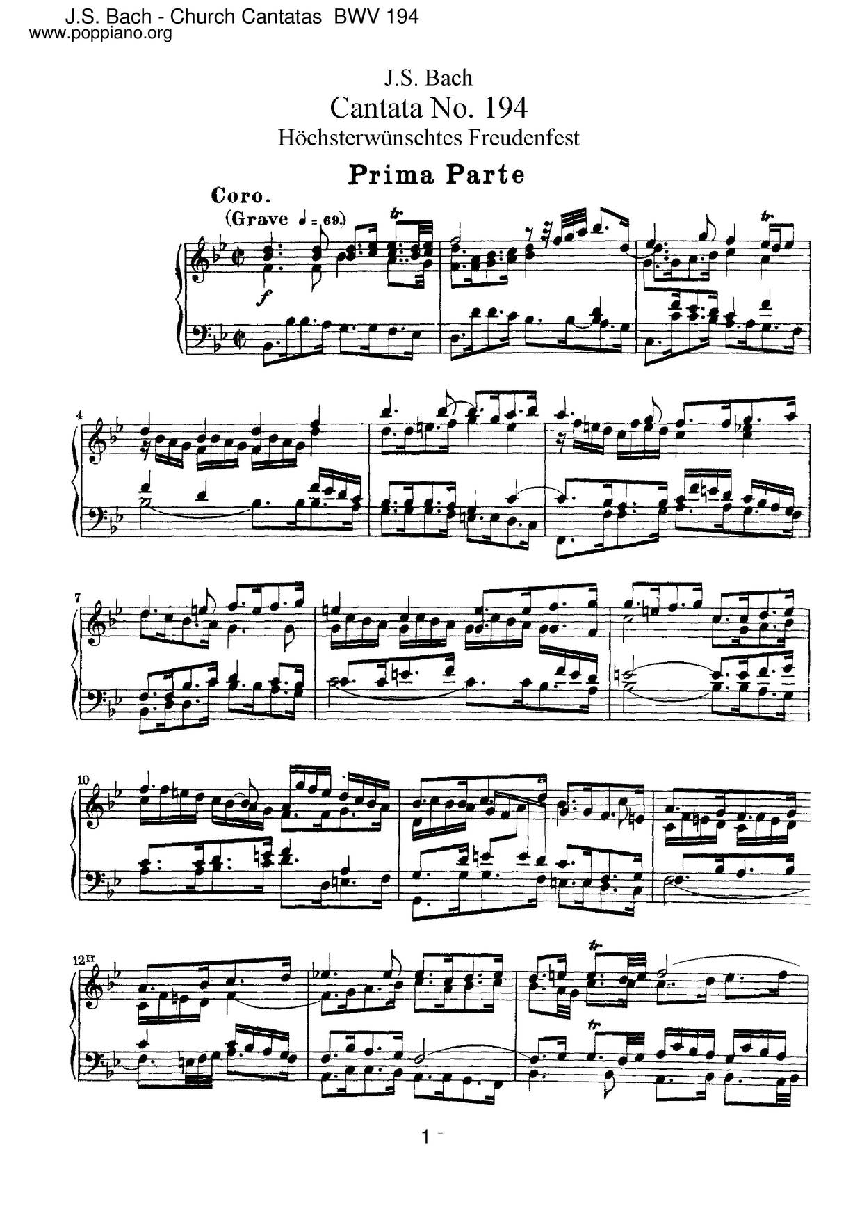 Höchsterwünschtes Freudenfest, BWV 194琴譜