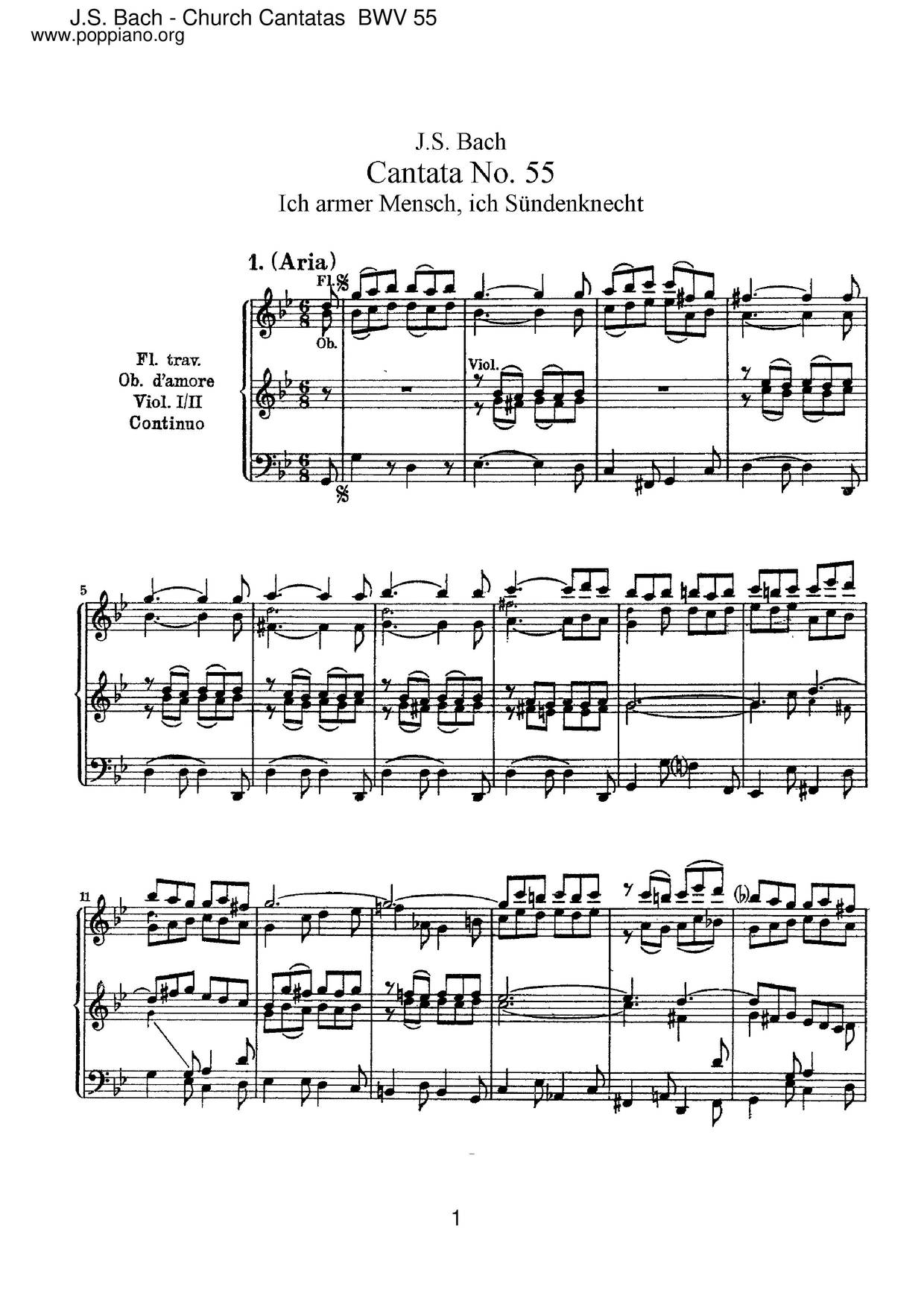Ich Armer Mensch, Ich Sündenknecht, BWV 55 Score