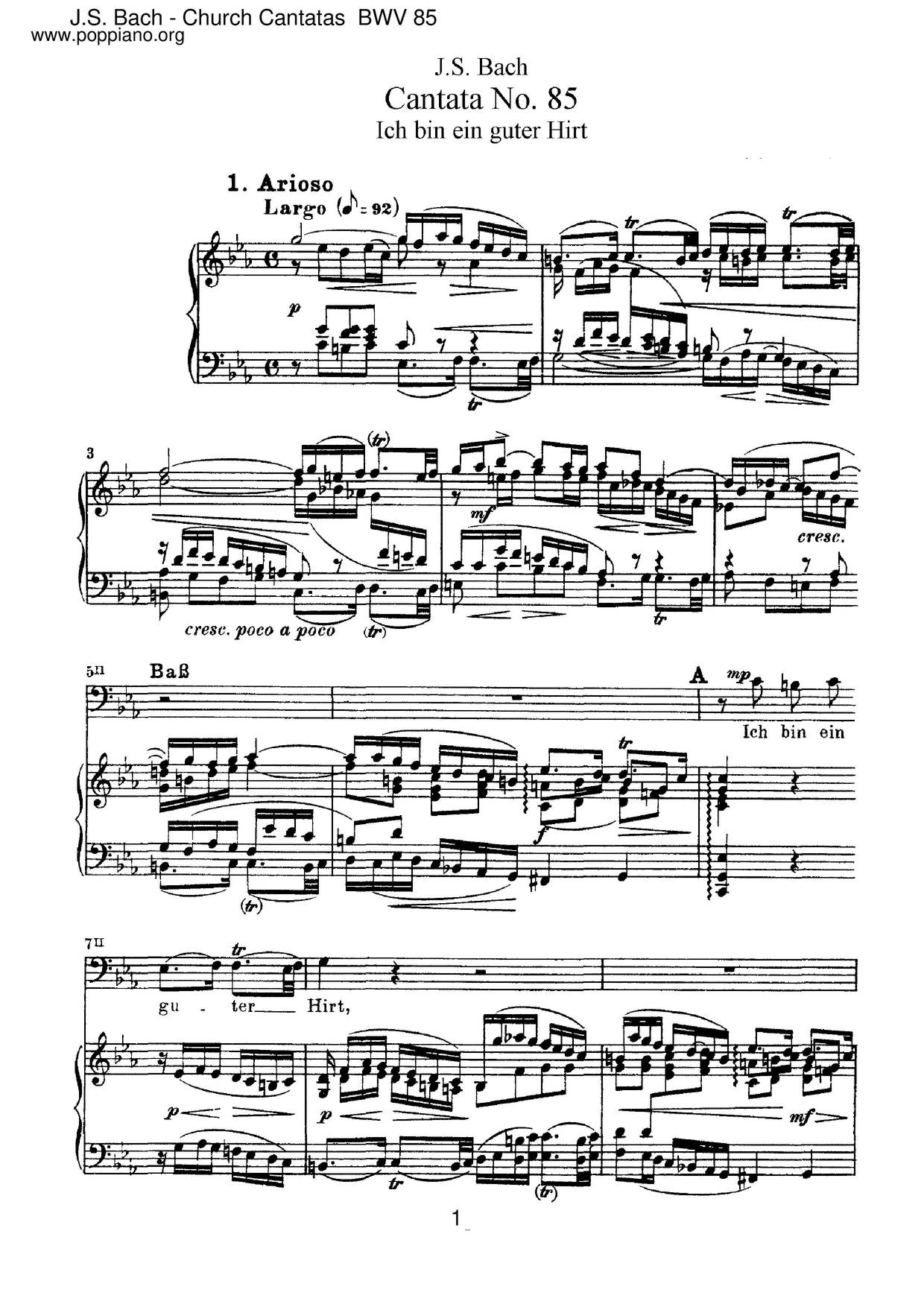 Ich Bin Ein Guter Hirt, BWV 85琴谱
