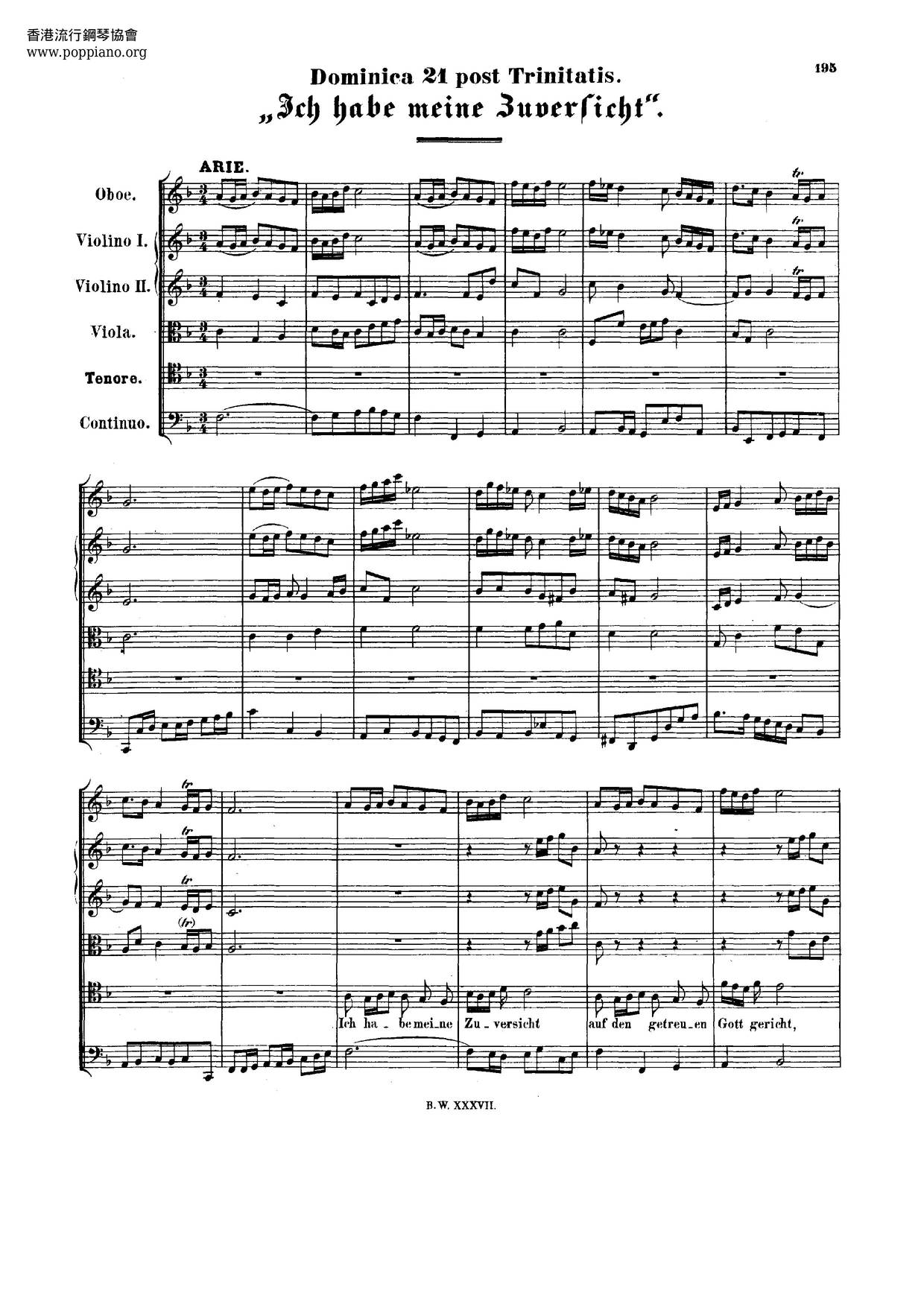 Ich Habe Meine Zuversicht, BWV 188 Score