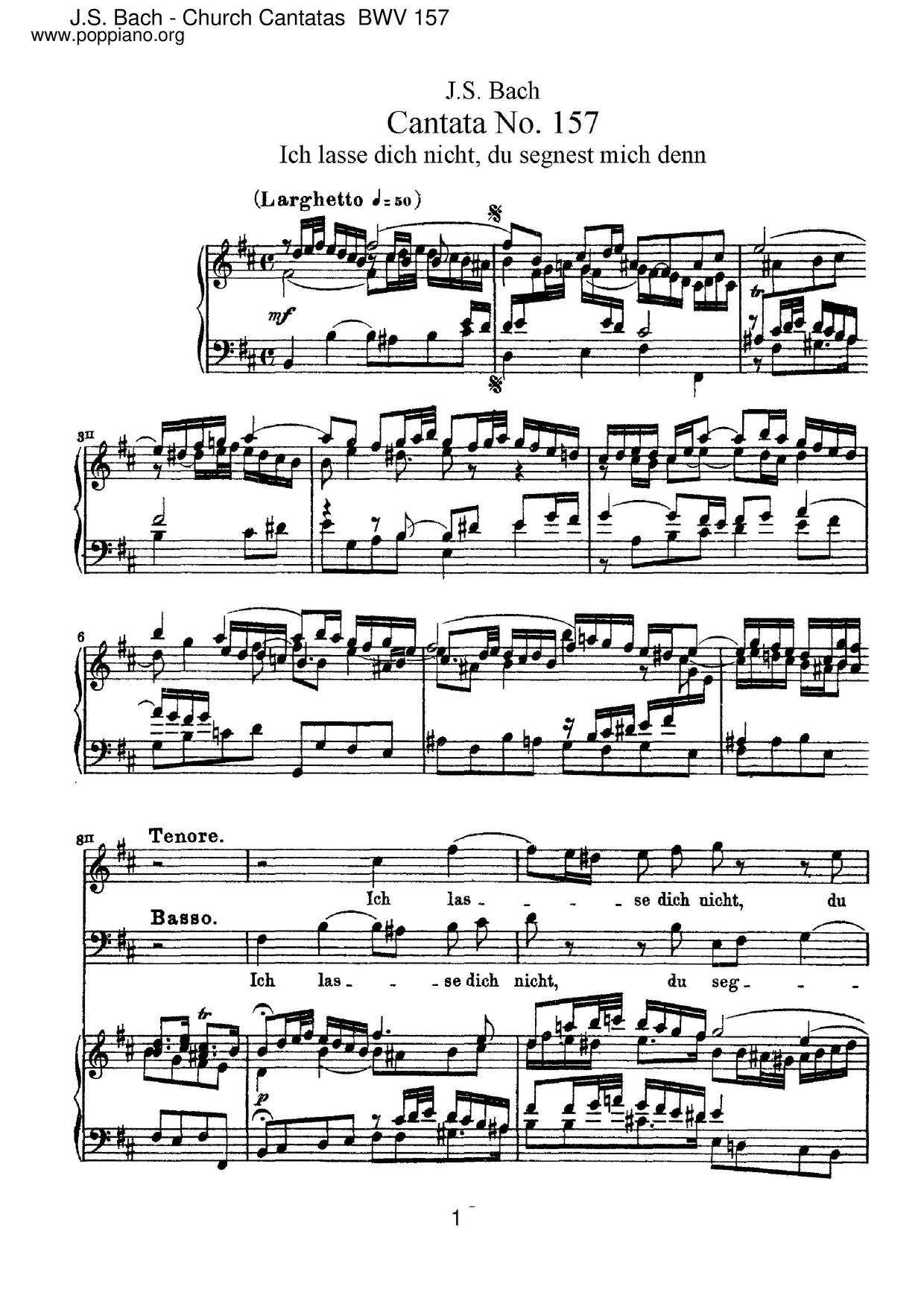 Ich Lasse Dich Nicht, Du Segnest Mich Denn!, BWV 157ピアノ譜