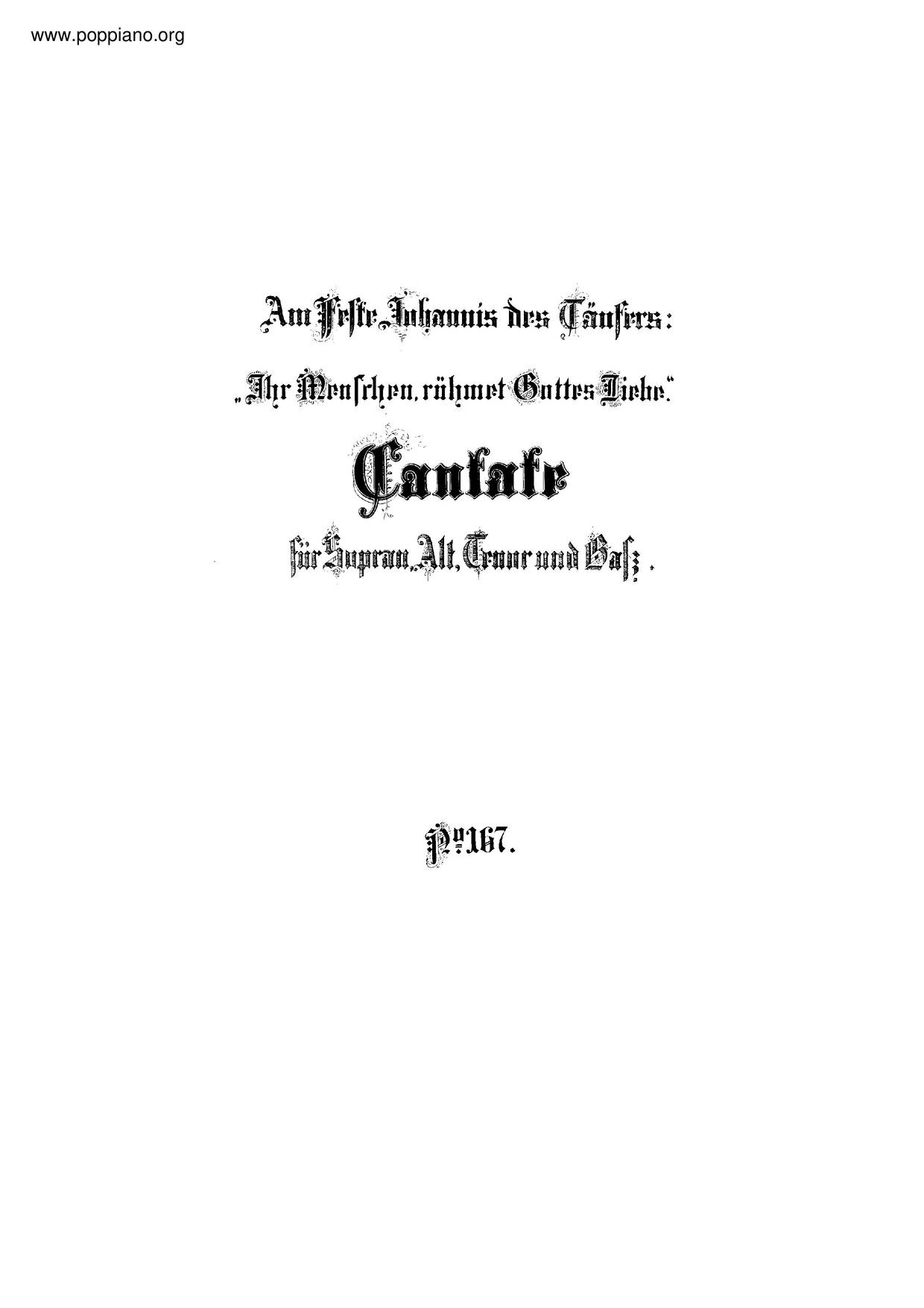 Ihr Menschen, Rühmet Gottes Liebe, BWV 167 Score