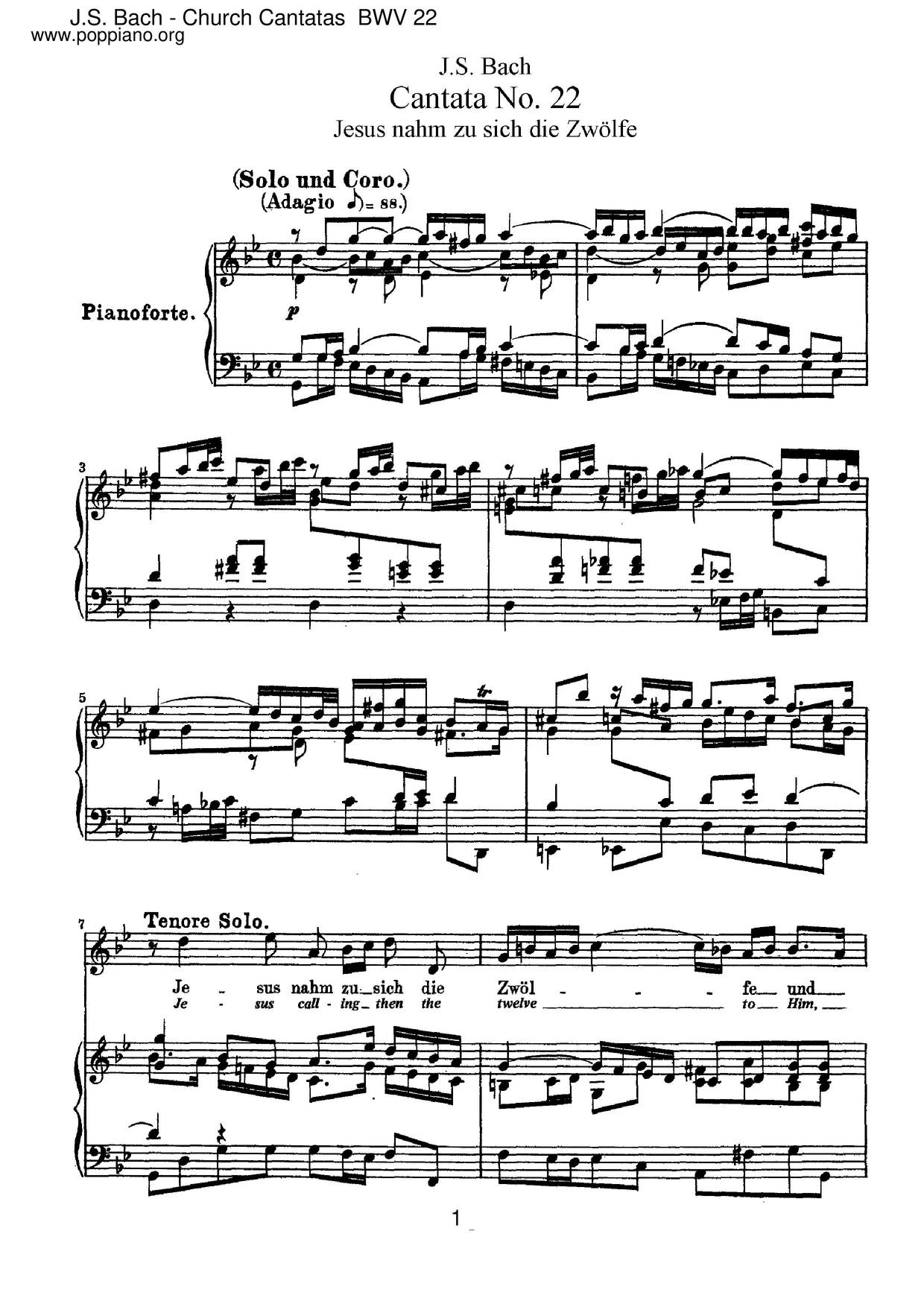 Jesus Nahm Zu Sich Die Zwölfe, BWV 22 Score