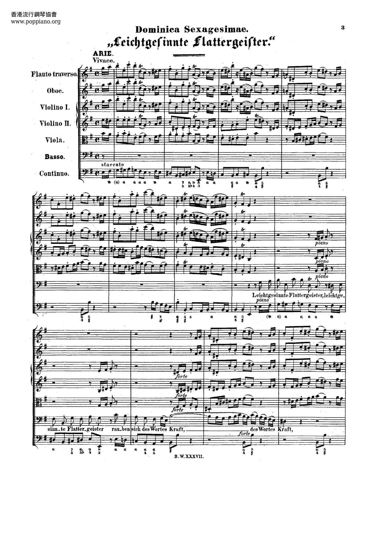 Leichtgesinnte Flattergeister, BWV 181 Score